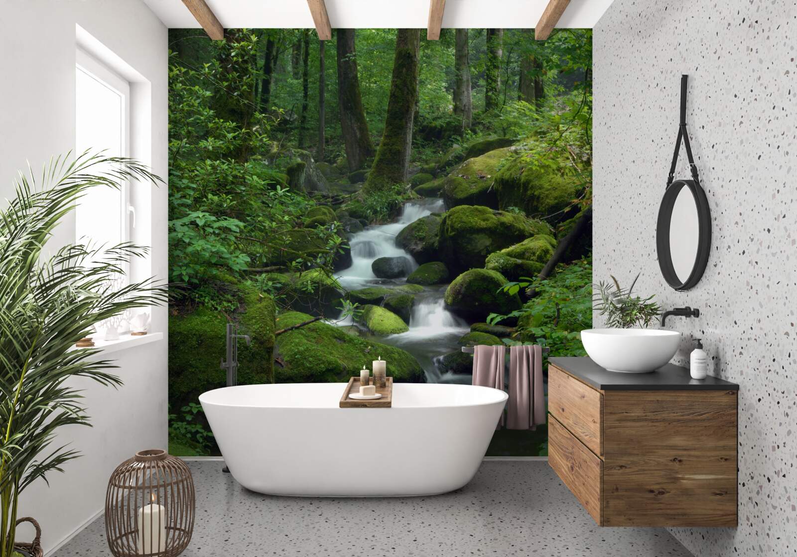 Фотошпалери невеликий струмок у густій зелені лісу