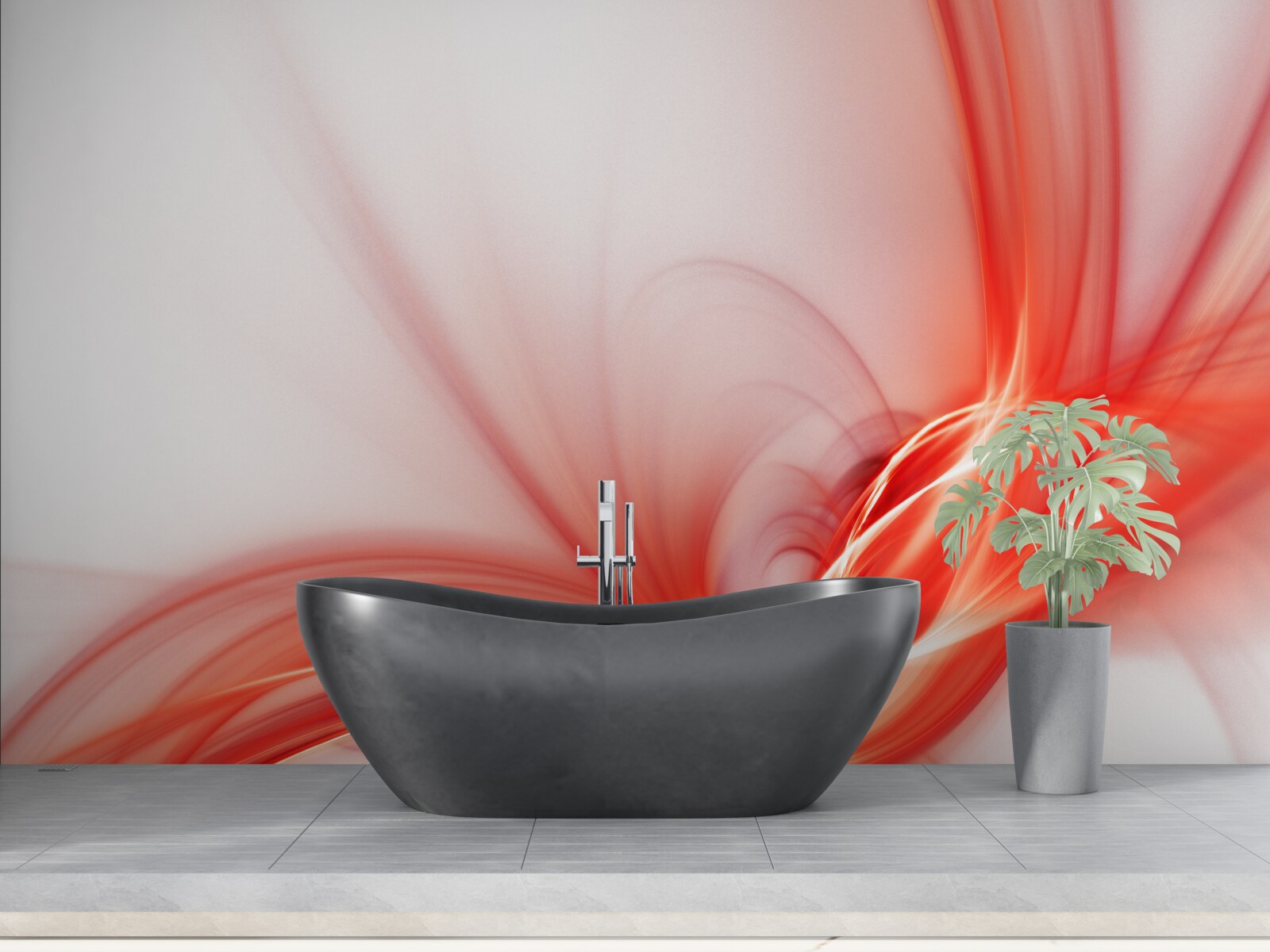 Фотошпалери червоний візерунок на шовковому білому тлі