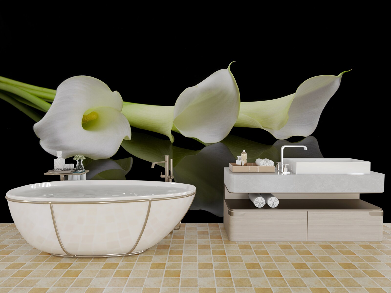 Фотошпалери віддзеркалення кали у воді