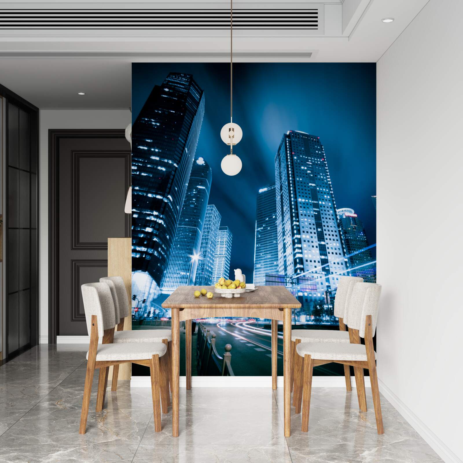 Фотошпалери хмарочоси міста підсвічуються різнокольоровими вогнями