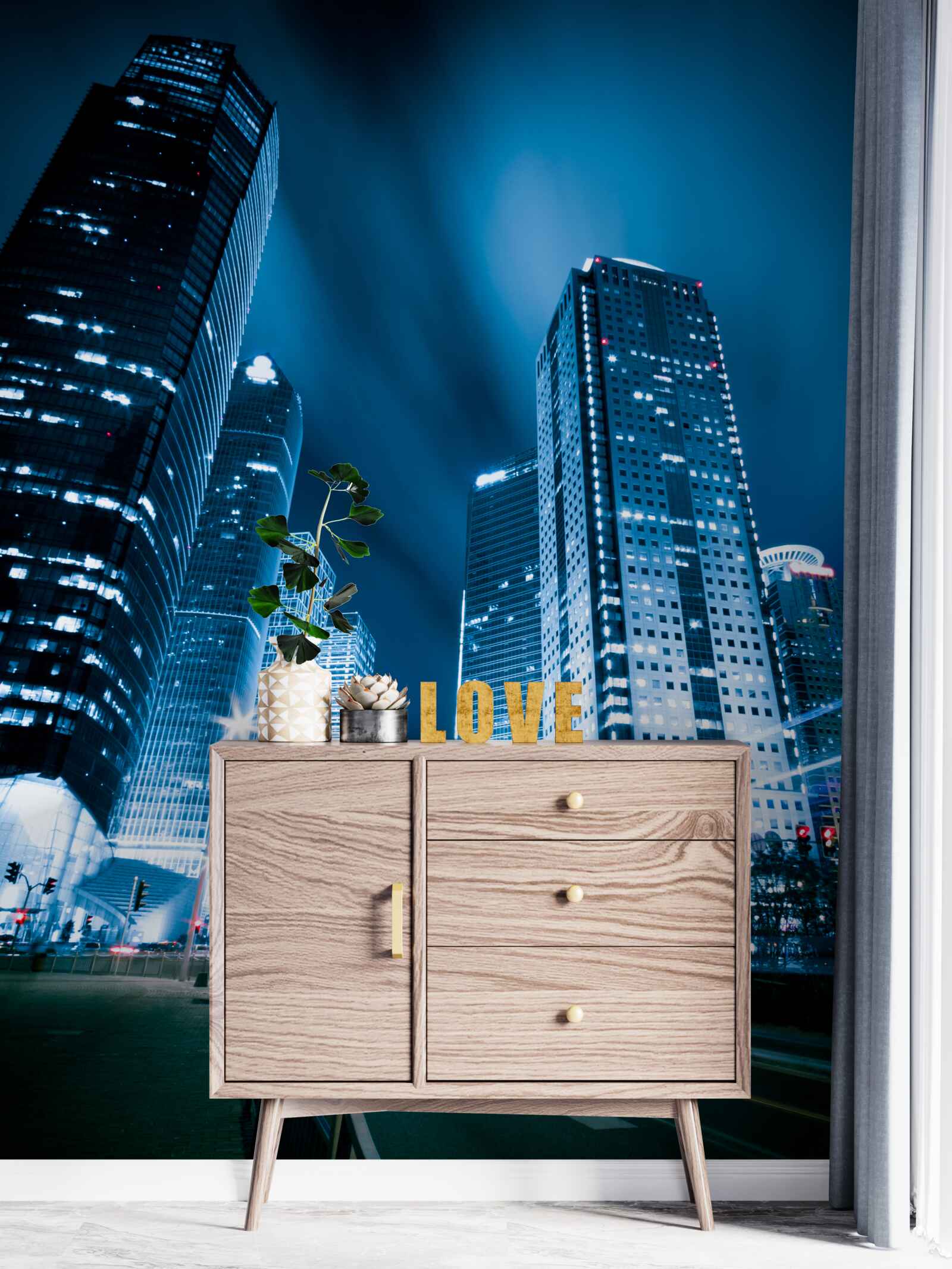 Фотошпалери хмарочоси міста підсвічуються різнокольоровими вогнями