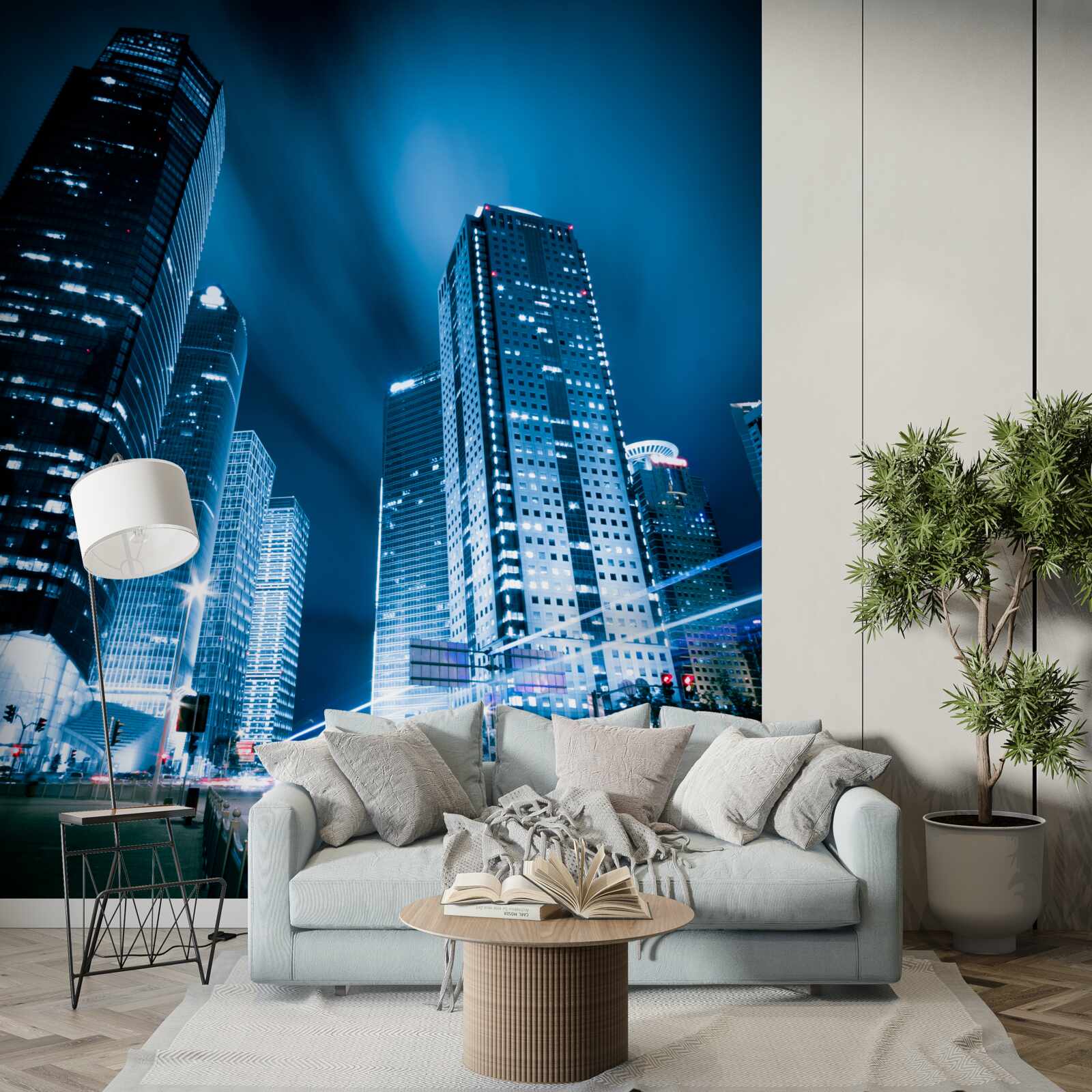 Фотошпалери хмарочоси міста підсвічуються різнокольоровими вогнями