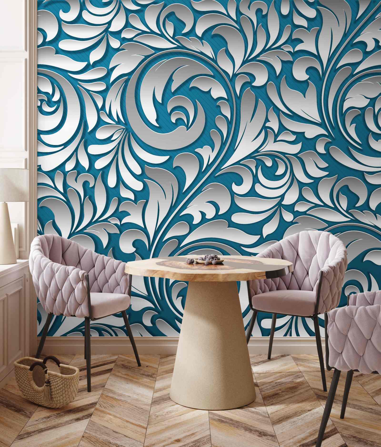 Фотошпалери візерунчаста структура у відтінках білого та синього