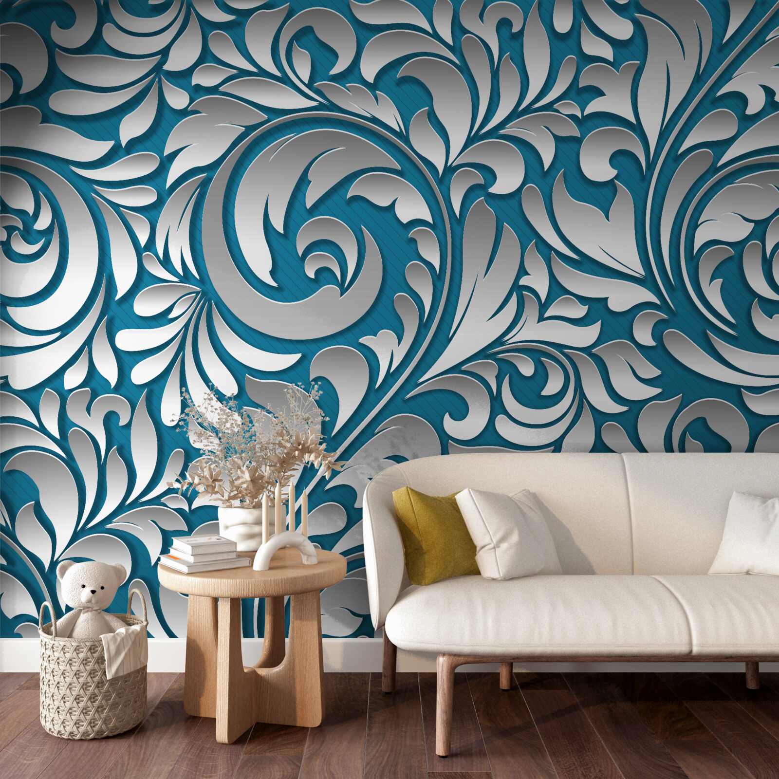 Фотошпалери візерунчаста структура у відтінках білого та синього