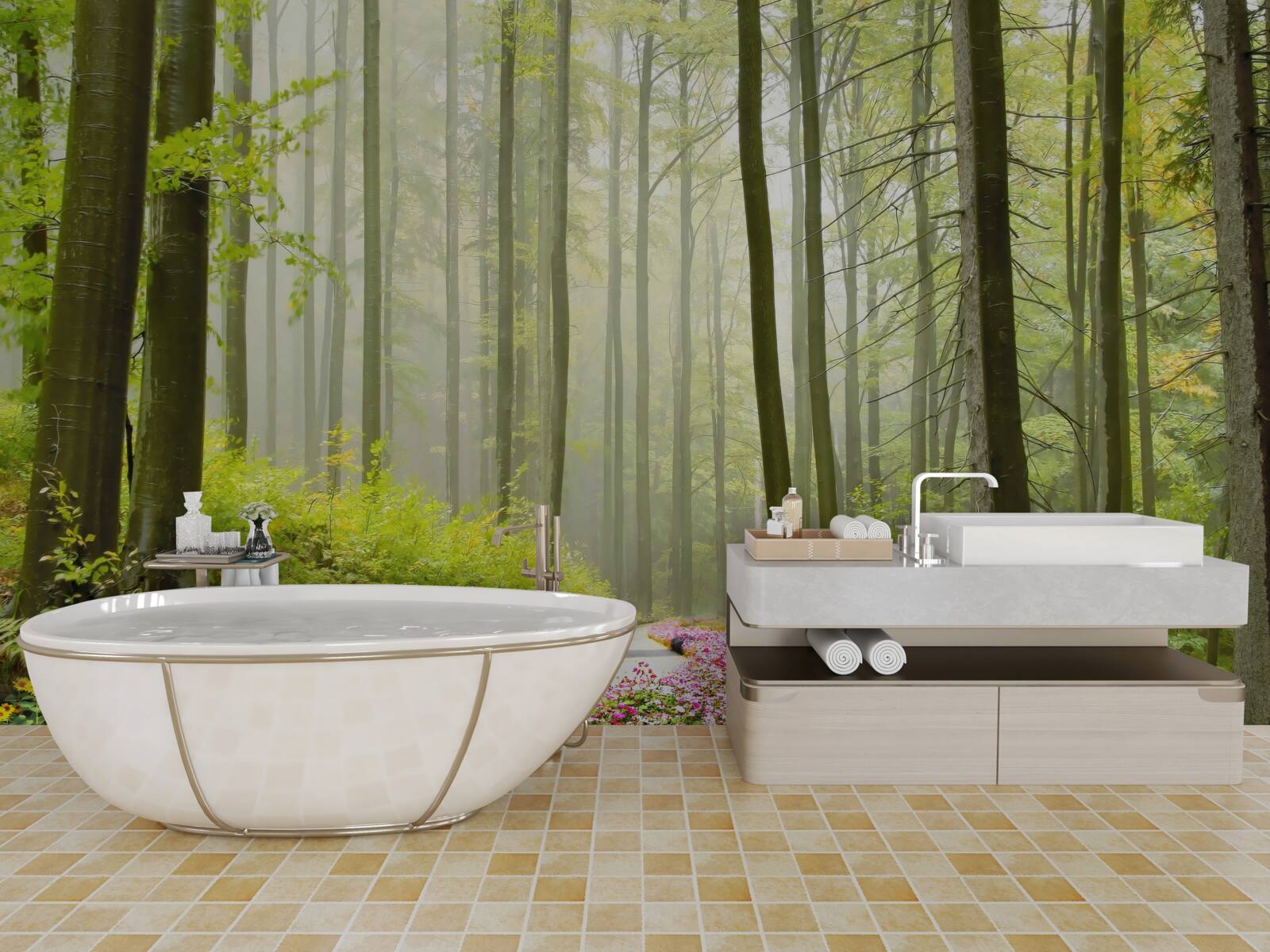 Фотошпалери трохи туману у витонченому лісі