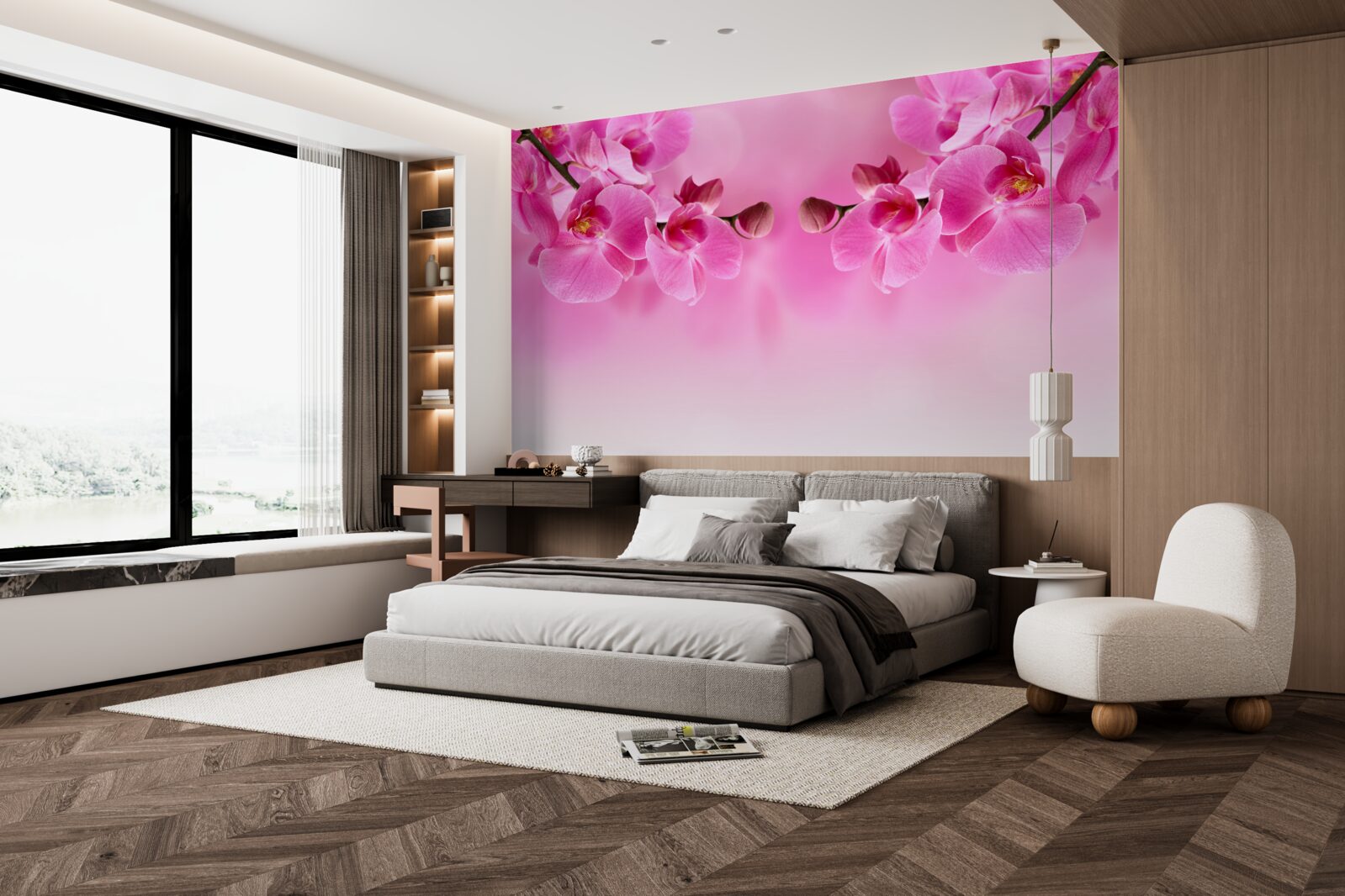 Фотошпалери рожеві гілки орхідеї на світлому тлі
