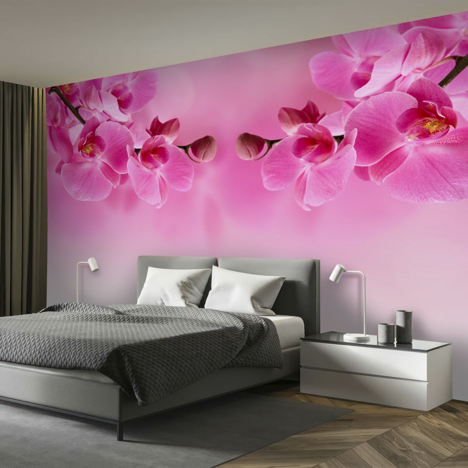 Фотошпалери рожеві гілки орхідеї на світлому тлі