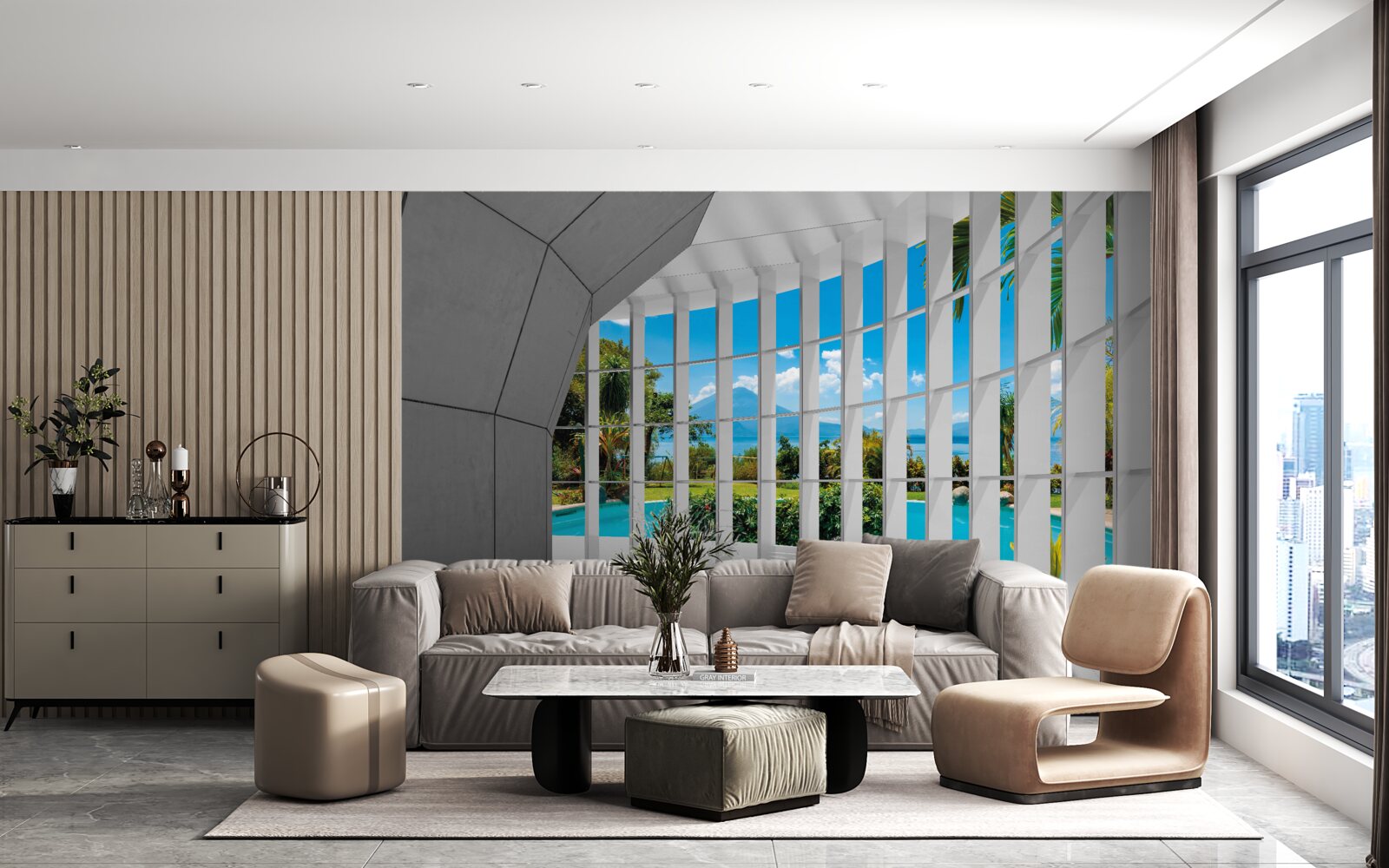 Фотошпалери сучасний стиль у передпокої, що створює відчуття перспективи