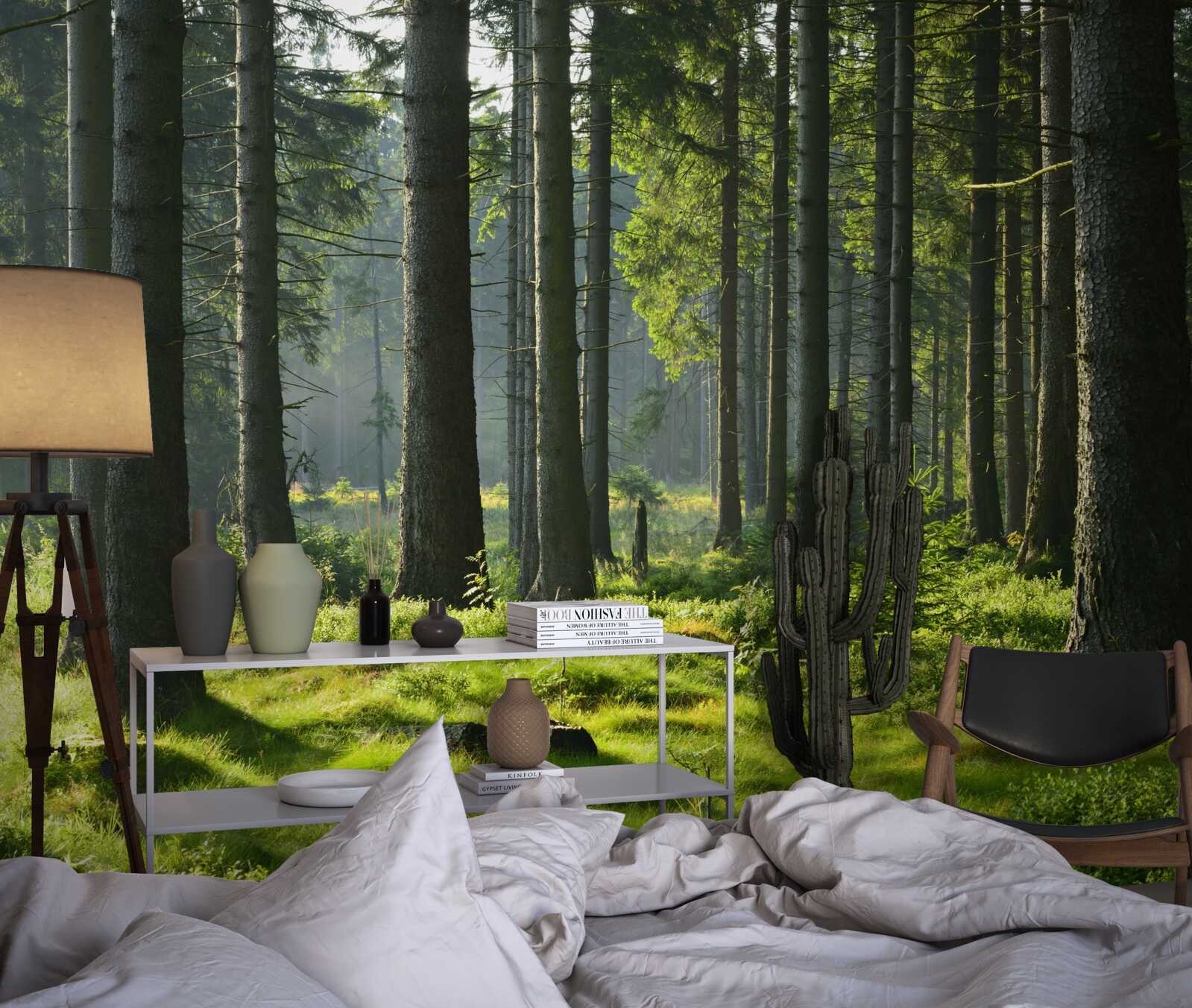 Фотошпалери високі старі дерева та зелений мох