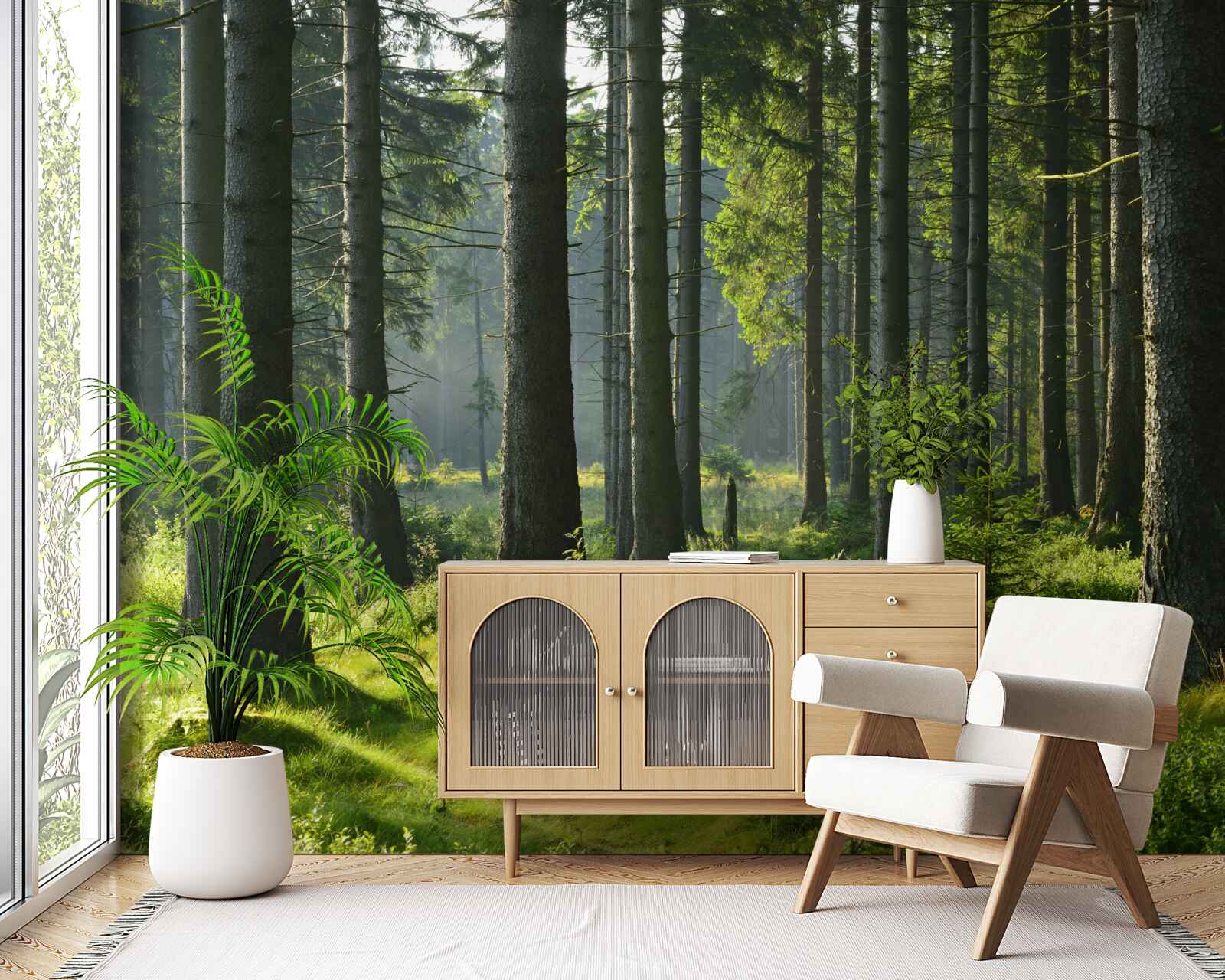 Фотошпалери високі старі дерева та зелений мох