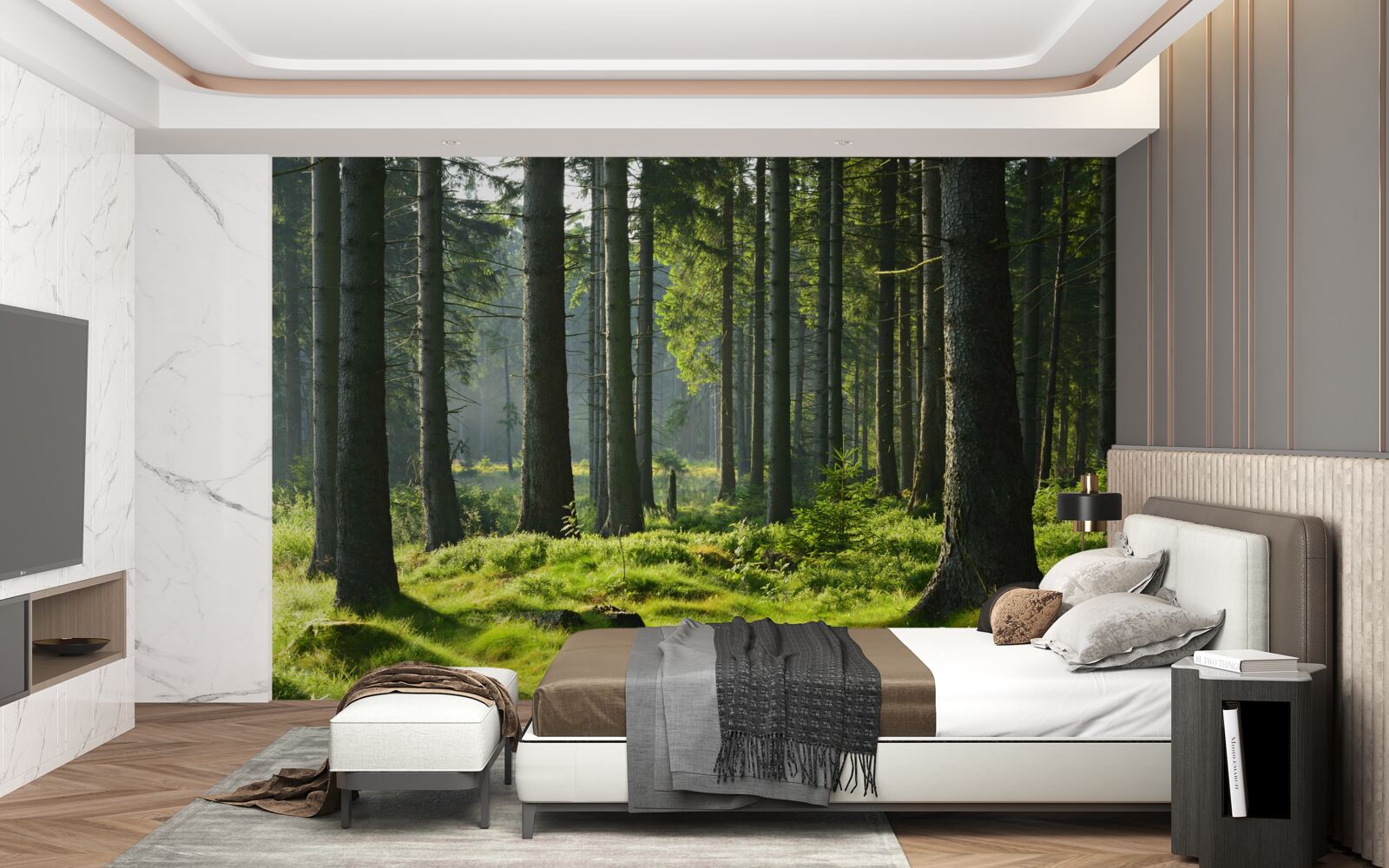 Фотошпалери високі старі дерева та зелений мох