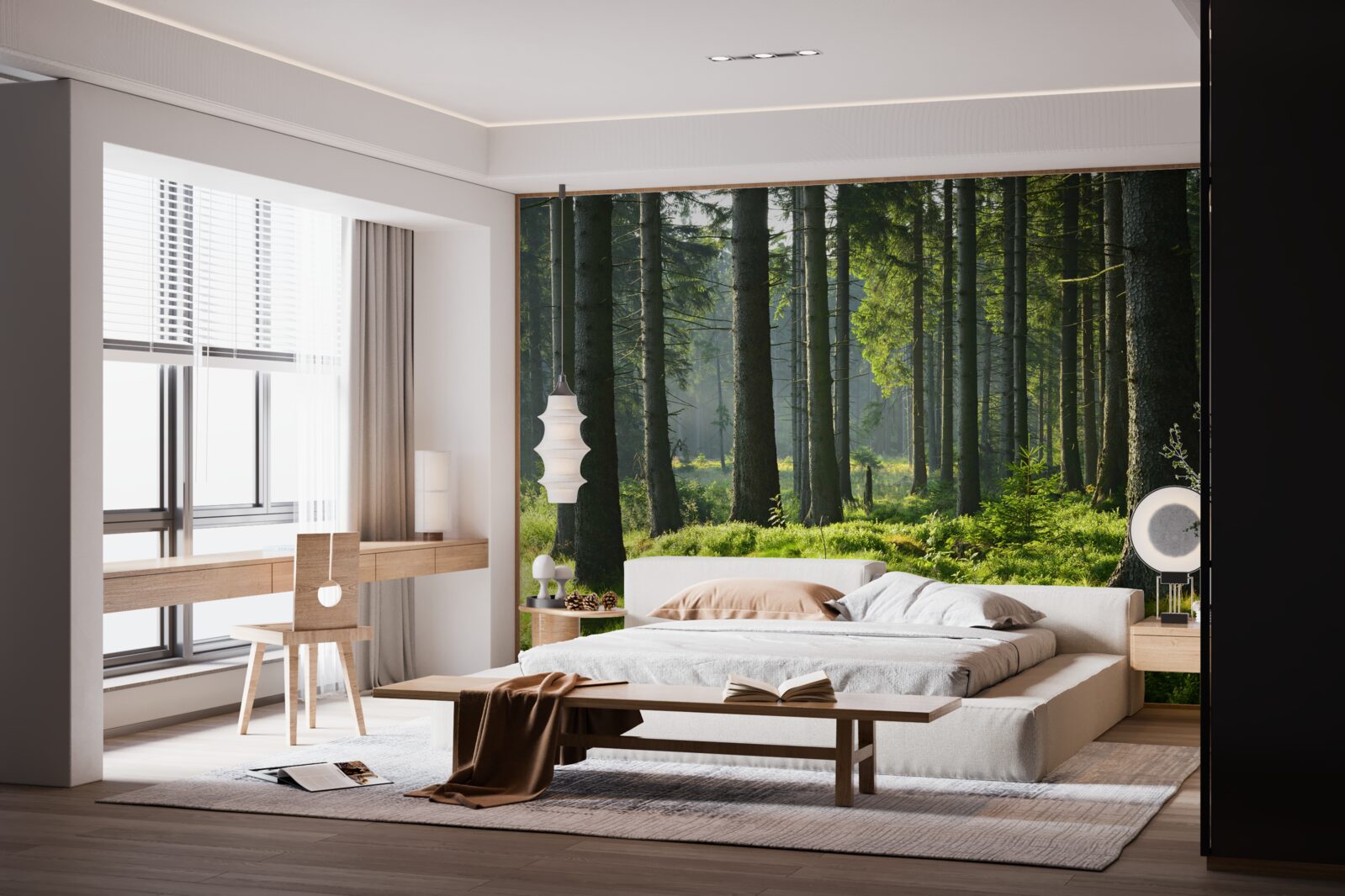 Фотошпалери високі старі дерева та зелений мох