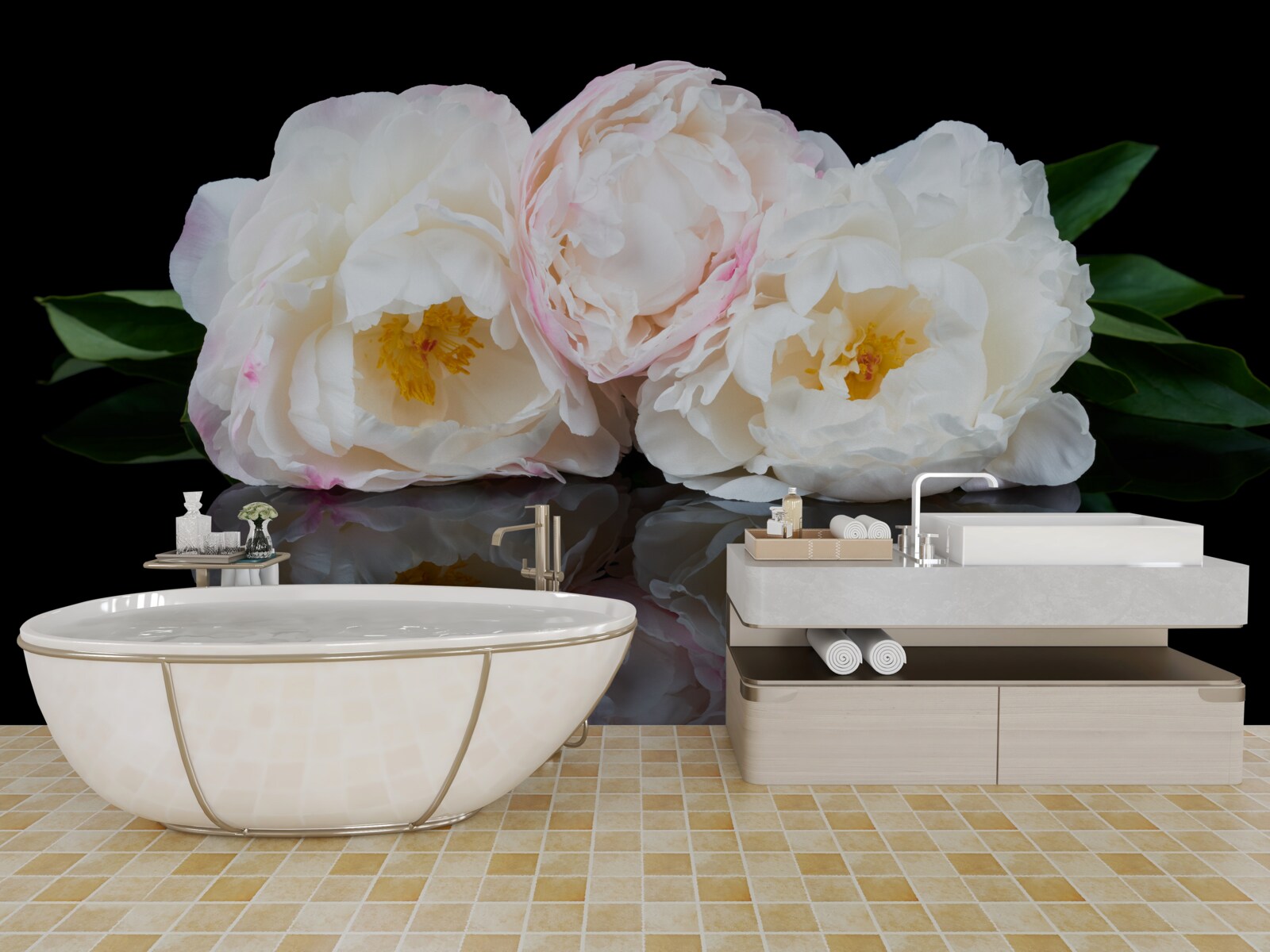 Фотошпалери букет білих квітів, що віддзеркалюється у воді