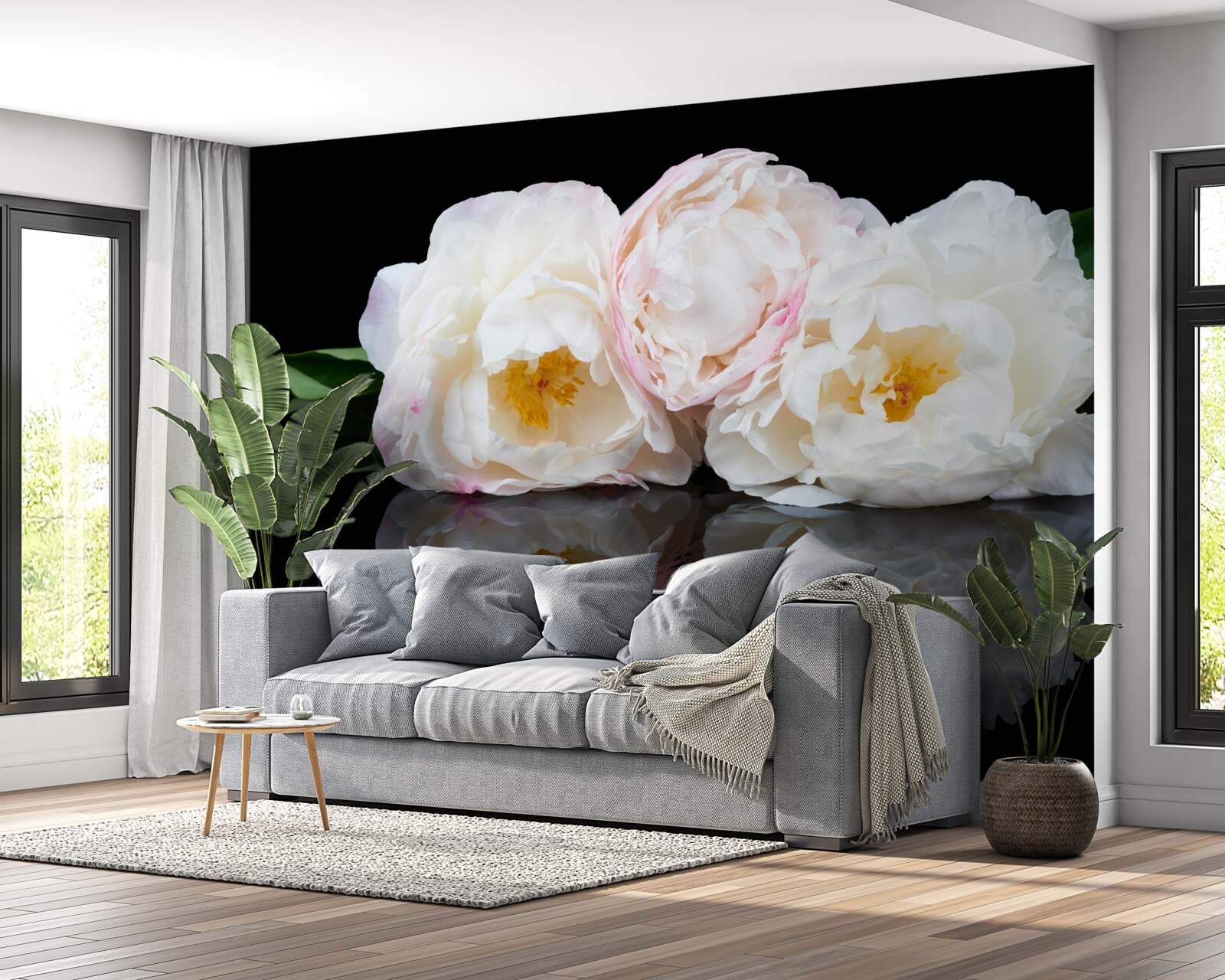 Фотошпалери букет білих квітів, що віддзеркалюється у воді