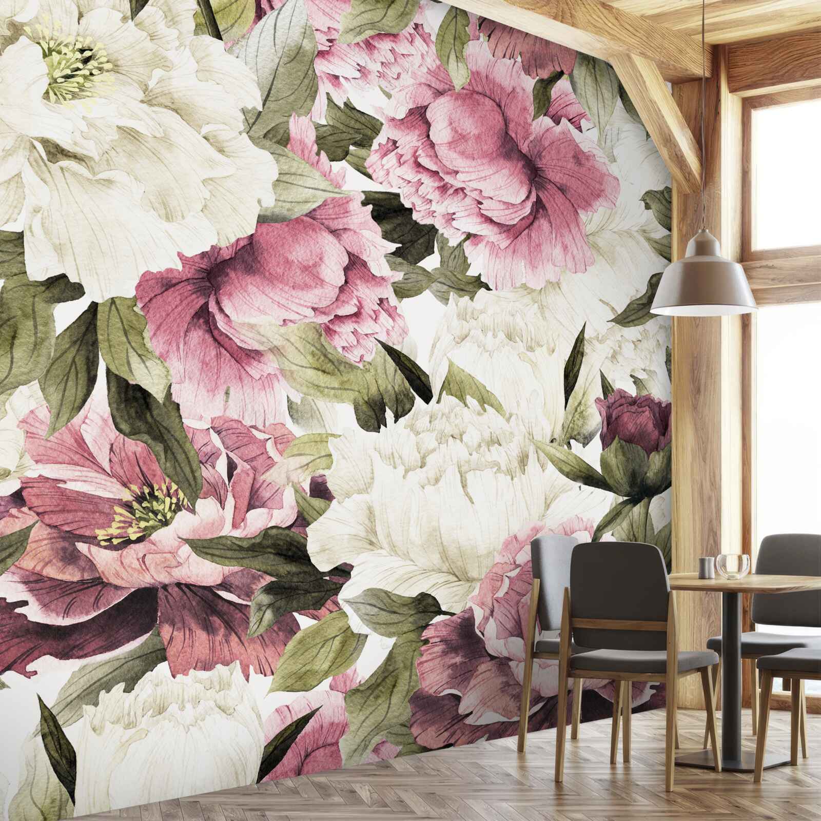 Фотошпалери на гілках дерева розпустилися ніжні білі та рожеві квіти