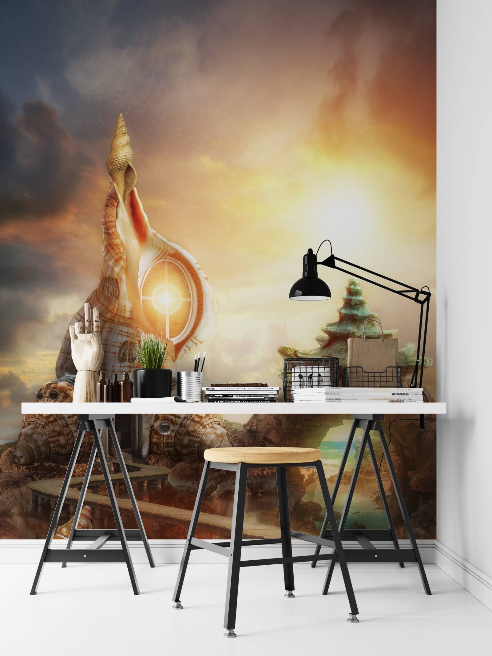 Фотошпалери Стежка в японському стилі вздовж води та скель