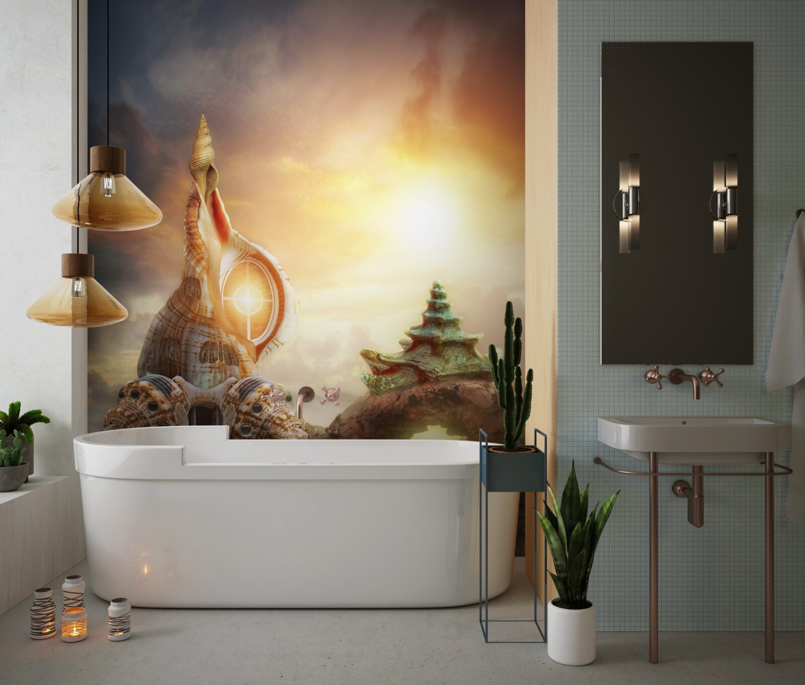 Фотошпалери Стежка в японському стилі вздовж води та скель