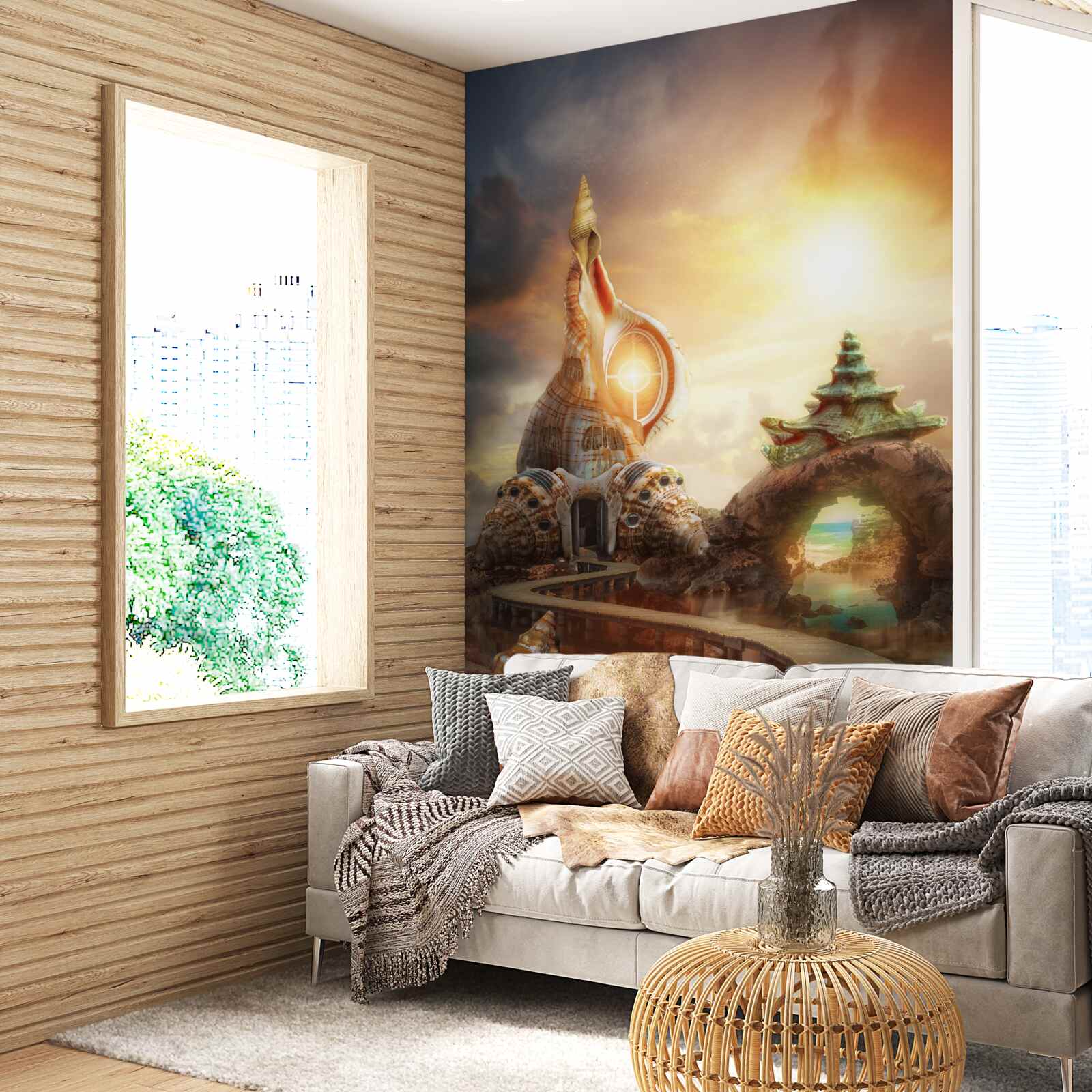 Фотошпалери Стежка в японському стилі вздовж води та скель