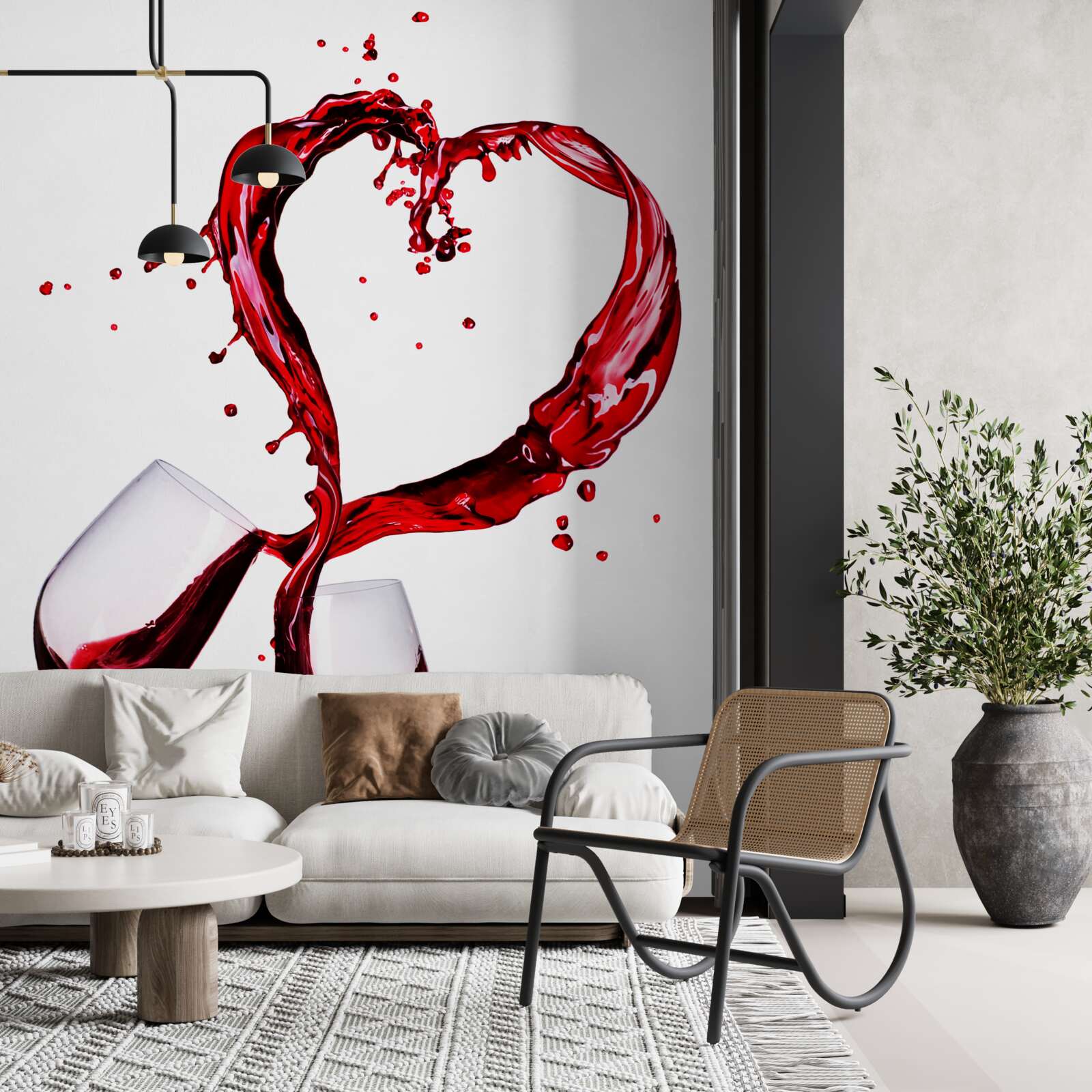 Фотошпалери келихи з вином та іконою серця