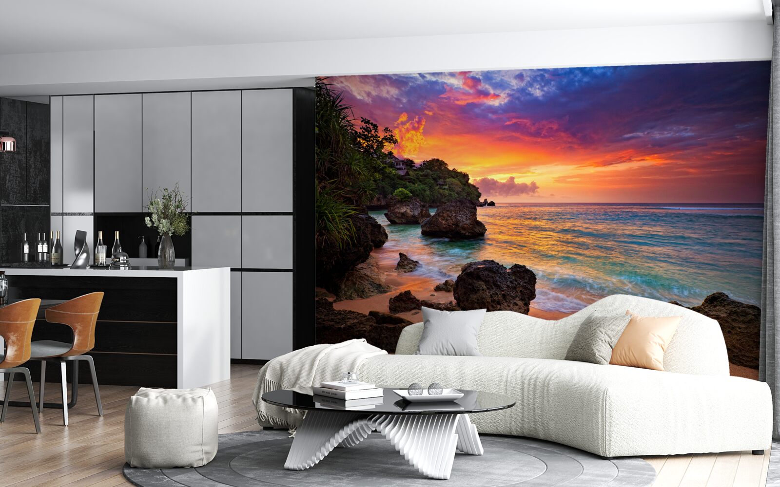 Фотошпалери Барвисті кольори заходу сонця на тропічному узбережжі