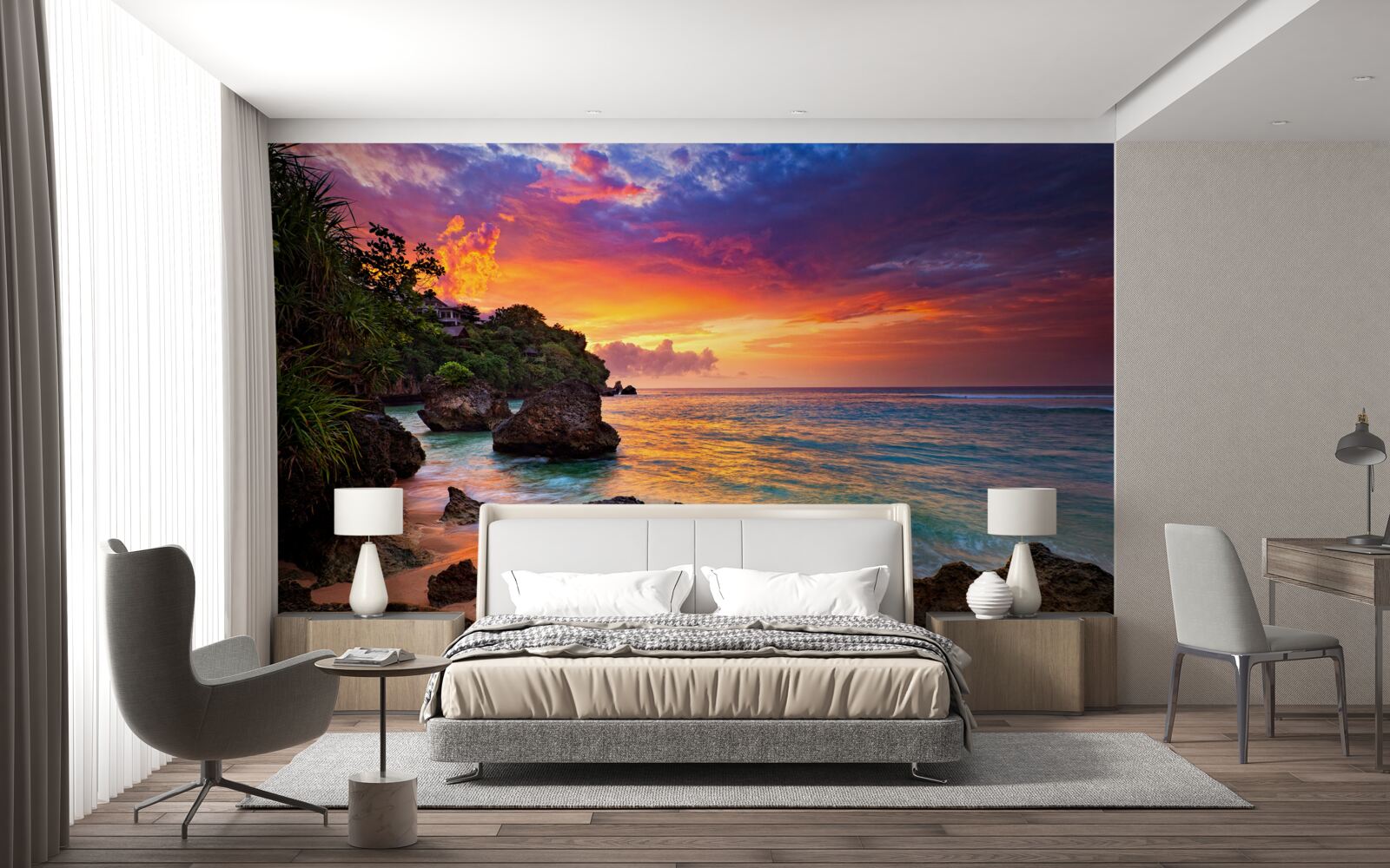 Фотошпалери Барвисті кольори заходу сонця на тропічному узбережжі
