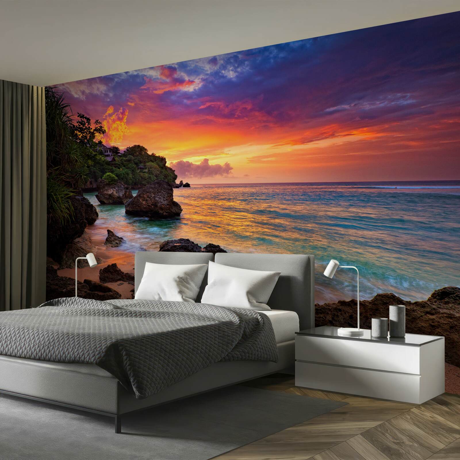 Фотошпалери Барвисті кольори заходу сонця на тропічному узбережжі