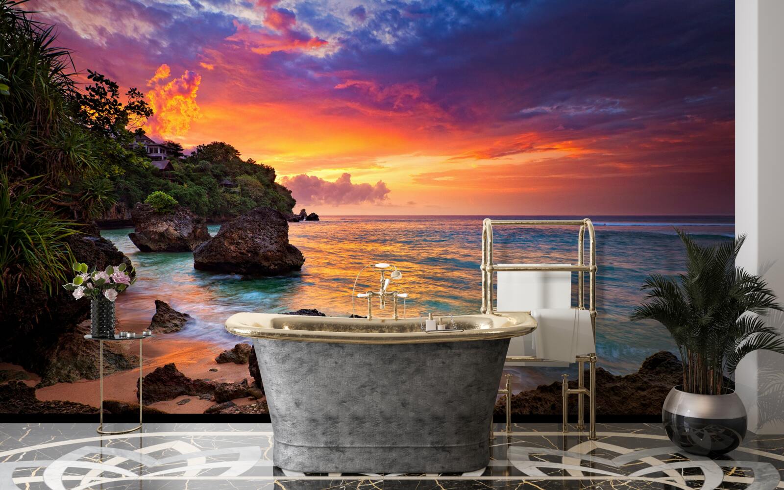 Фотошпалери Барвисті кольори заходу сонця на тропічному узбережжі