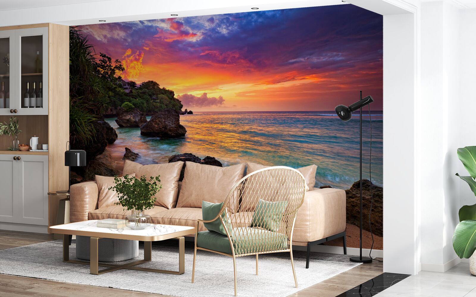 Фотошпалери Барвисті кольори заходу сонця на тропічному узбережжі