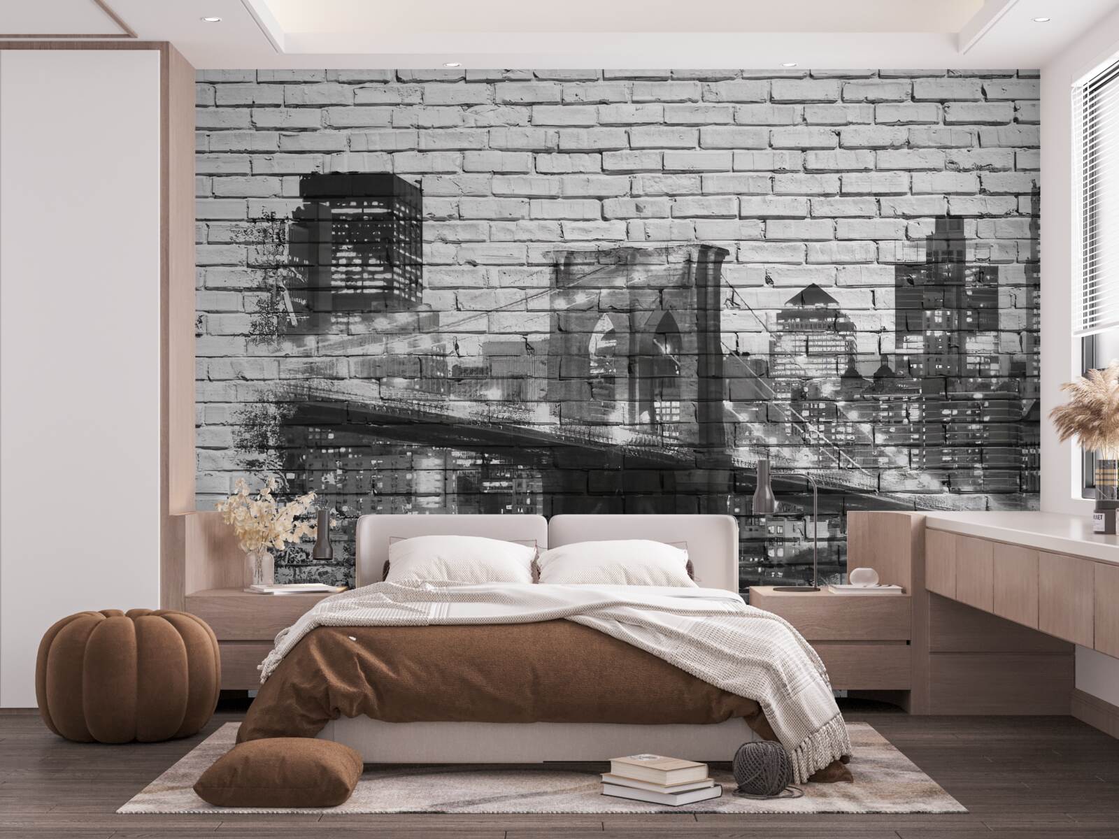 Фотошпалери Манхеттенський міст з міським пейзажем на цеглі