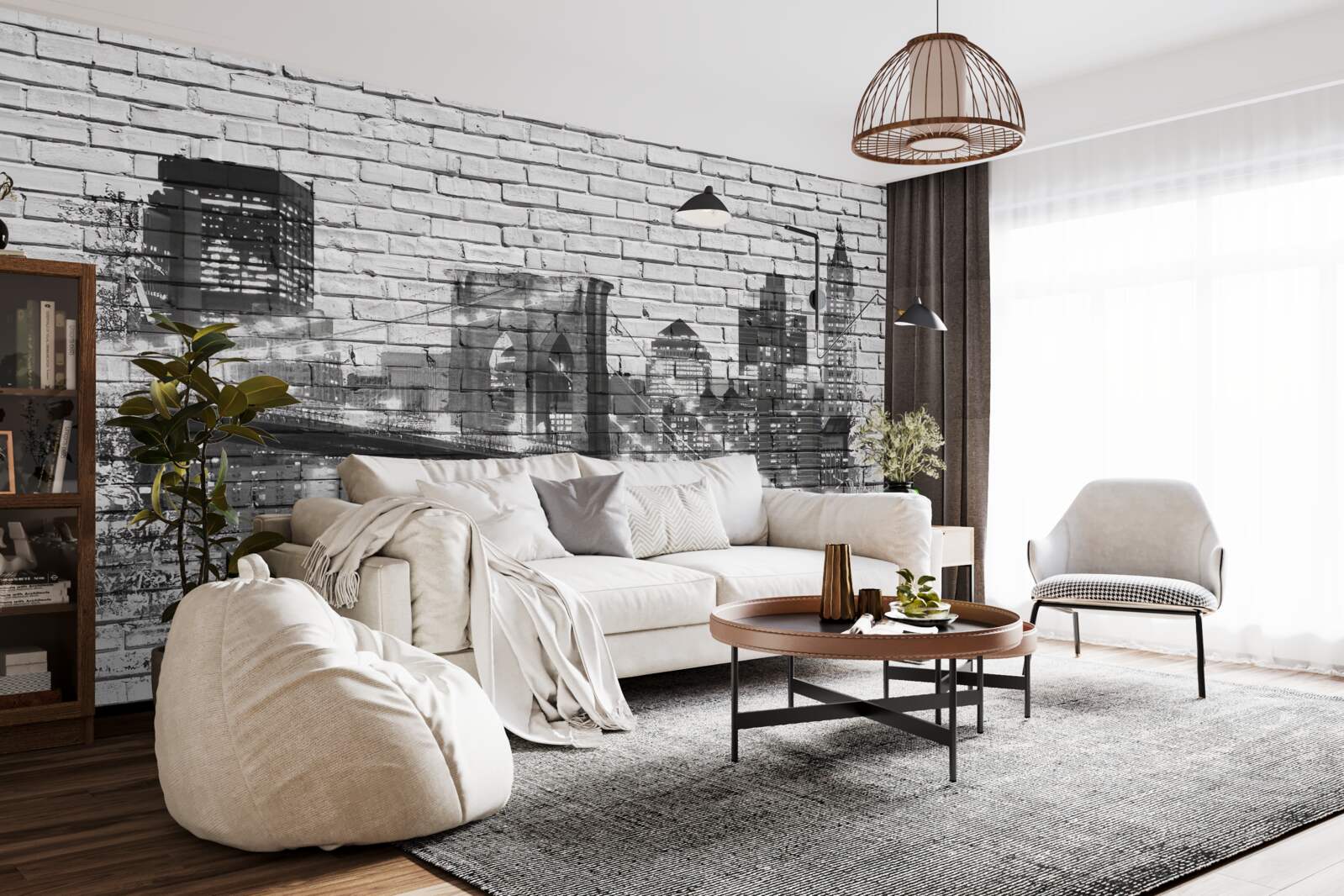 Фотошпалери Манхеттенський міст з міським пейзажем на цеглі