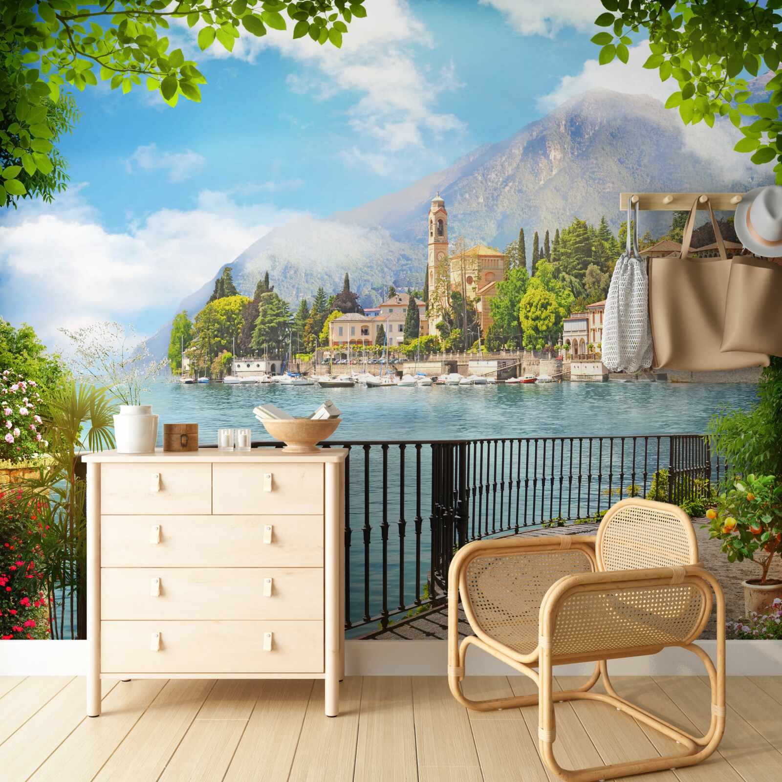 Фотошпалери набережна з панорамним видом на історичне місто та гірські пейзажі