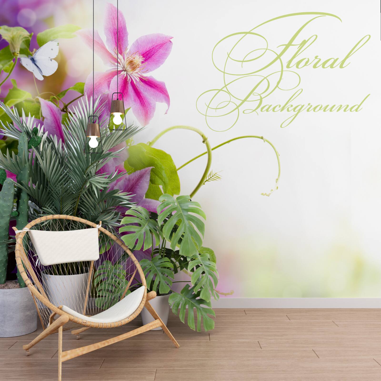 Фотошпалери красиві квіти лаванди та легкі метелики