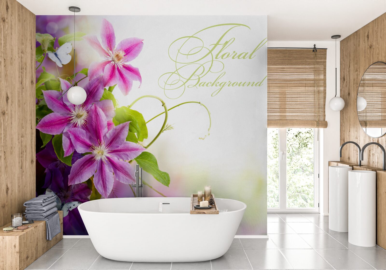 Фотошпалери красиві квіти лаванди та легкі метелики