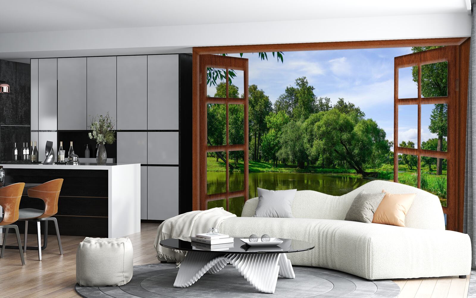 Фотошпалери панорамний природний ландшафт за вікном