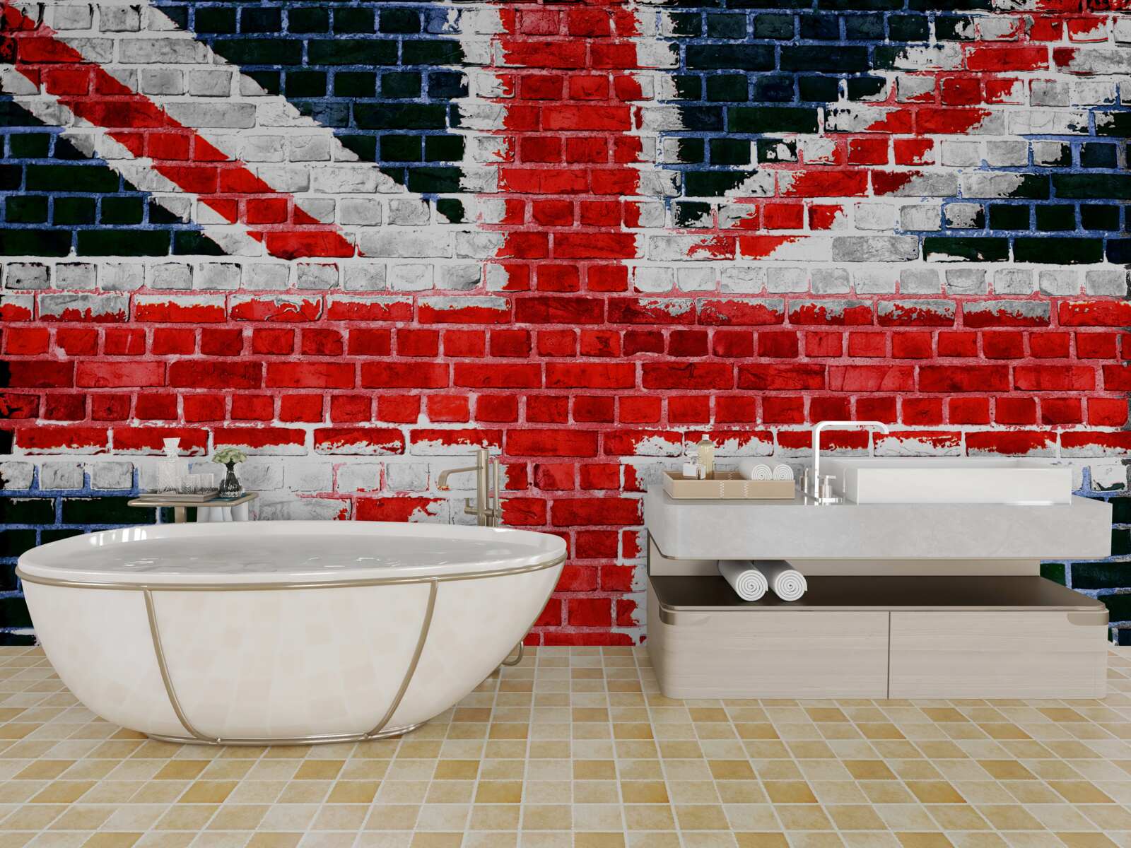 Фотошпалери англійський прапор на цегляній стіні