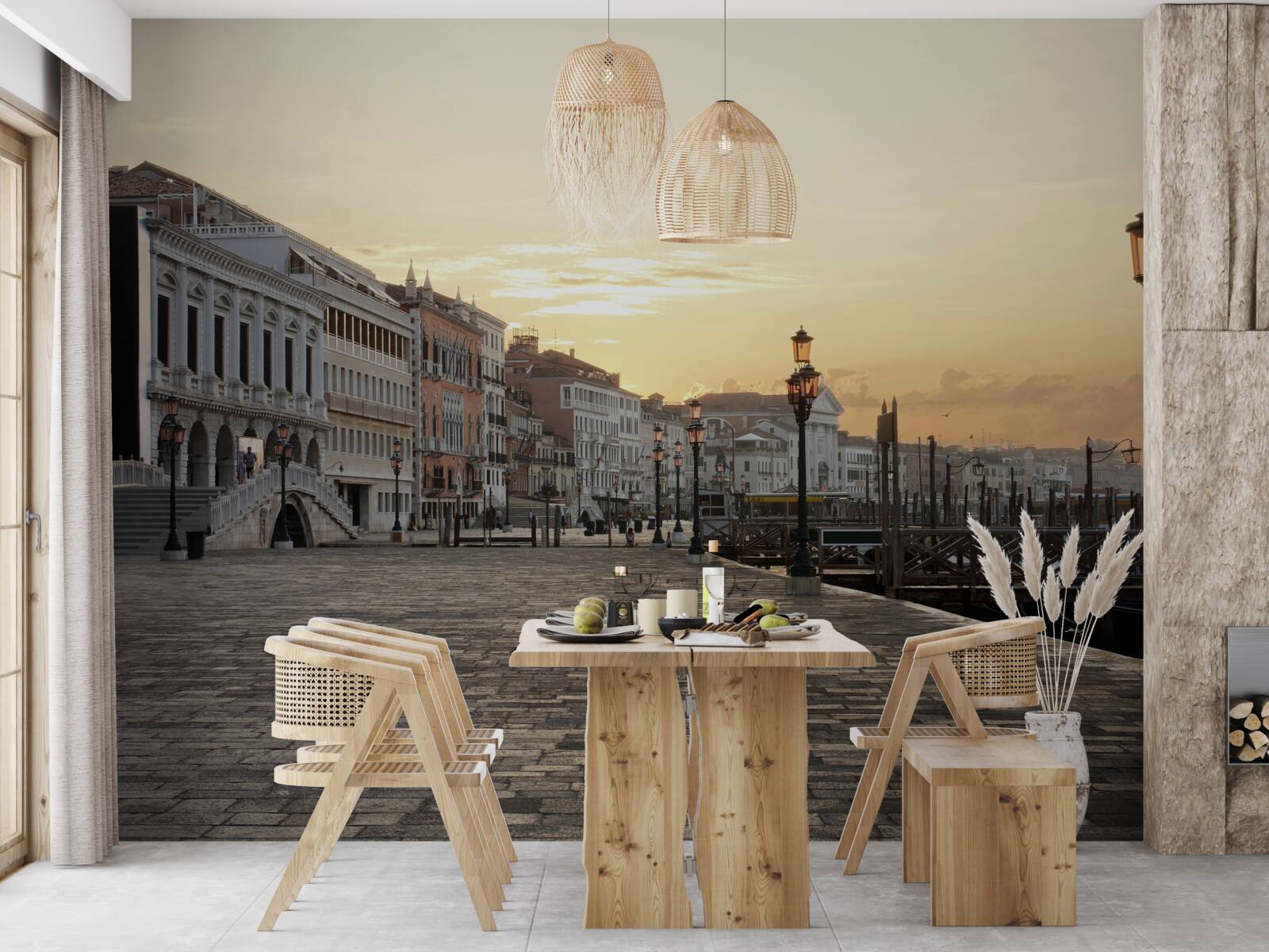 Фотошпалери покинута набережна в очікуванні заходу сонця