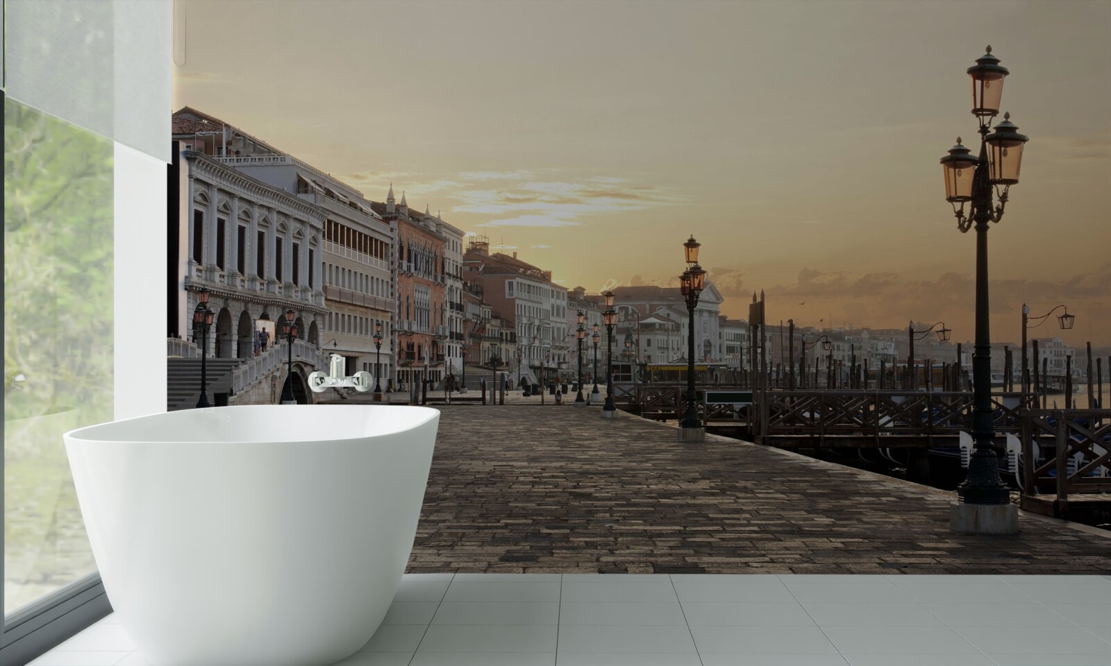 Фотошпалери покинута набережна в очікуванні заходу сонця