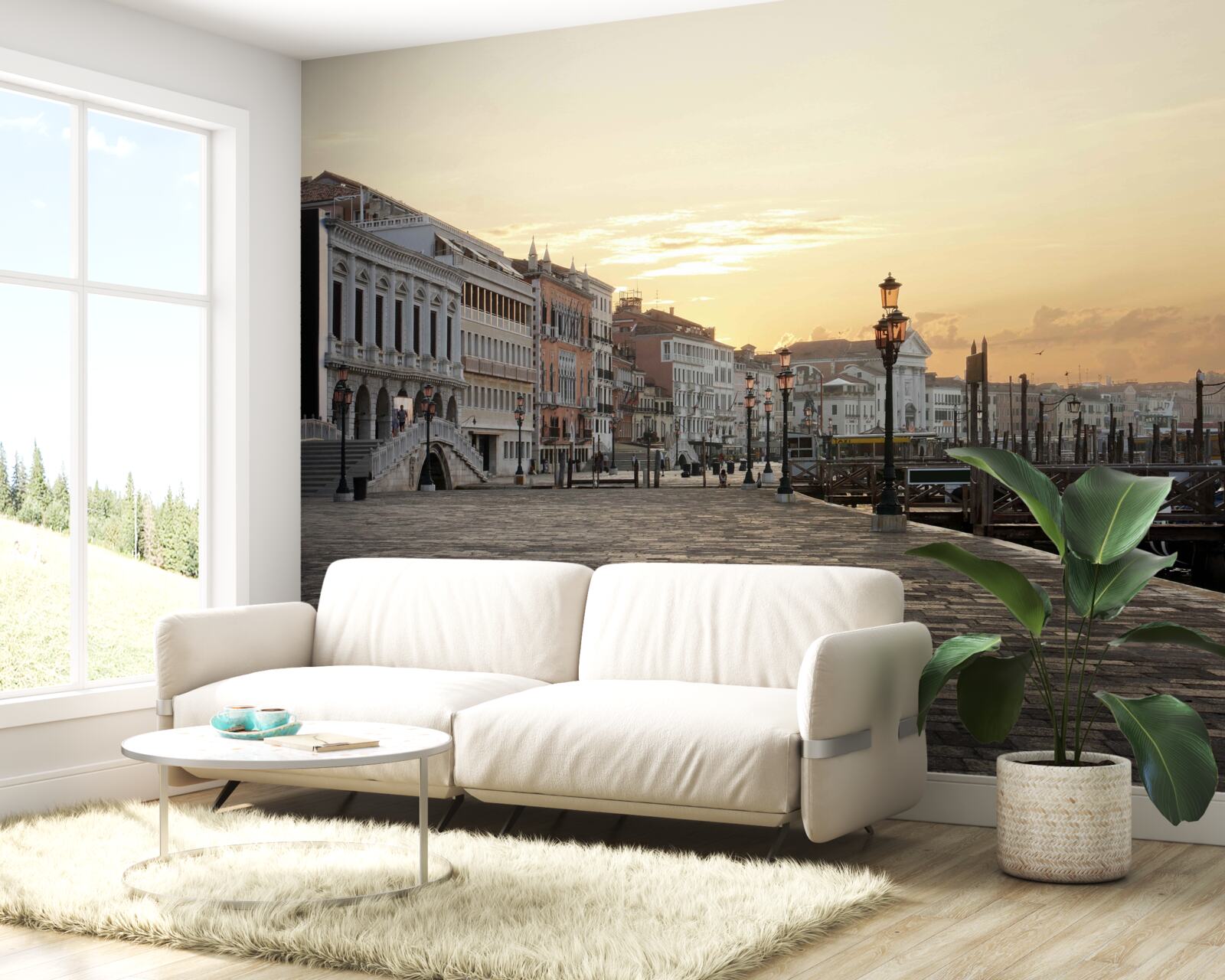 Фотошпалери покинута набережна в очікуванні заходу сонця