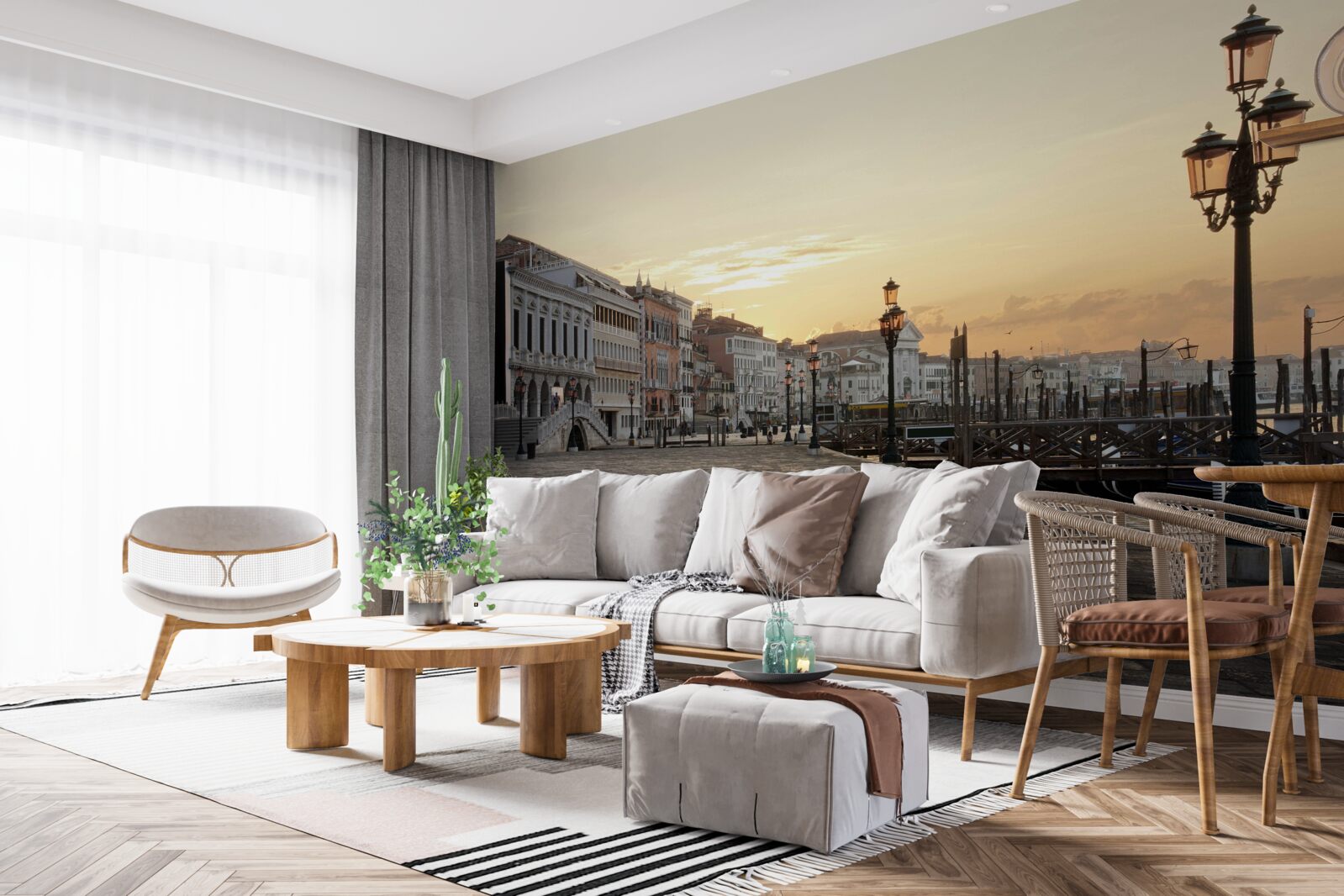 Фотошпалери покинута набережна в очікуванні заходу сонця