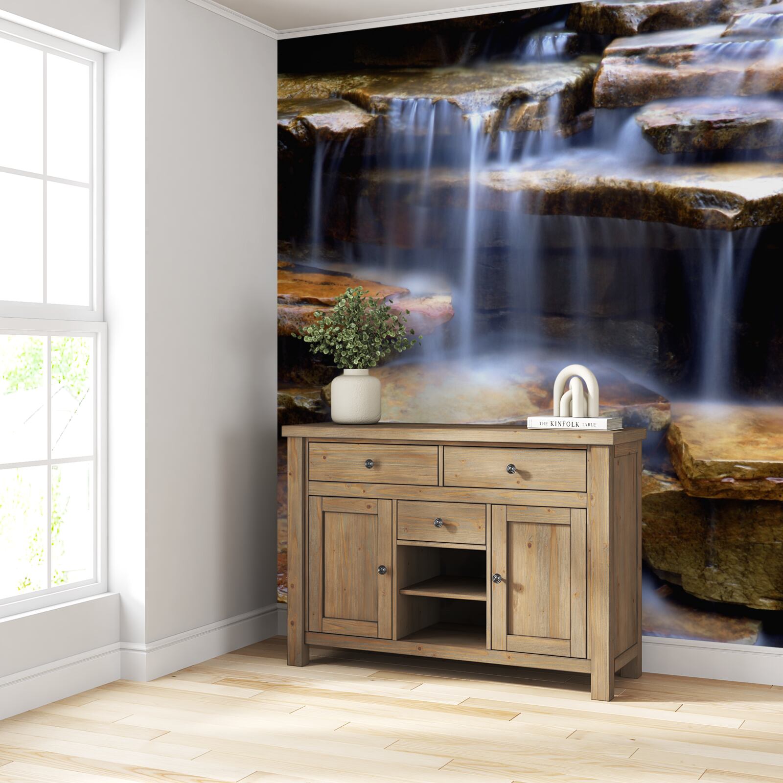 Фотошпалери ланцюг водоспадів з кам'яними полицями