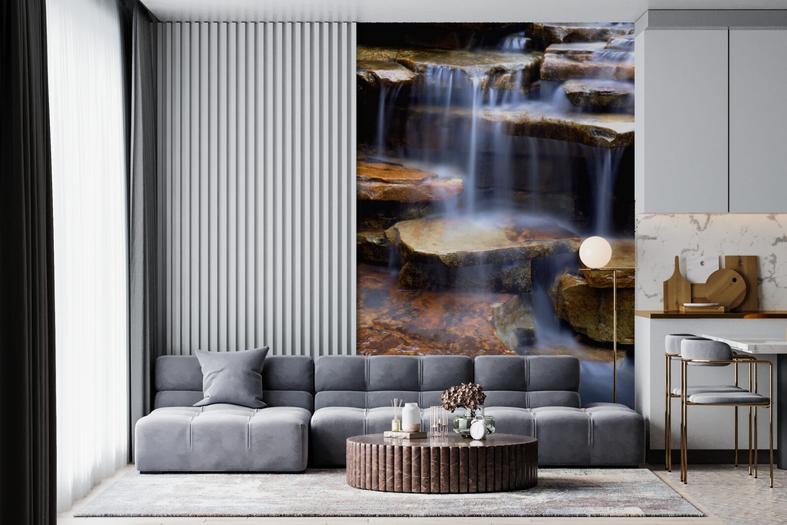 Фотошпалери ланцюг водоспадів з кам'яними полицями