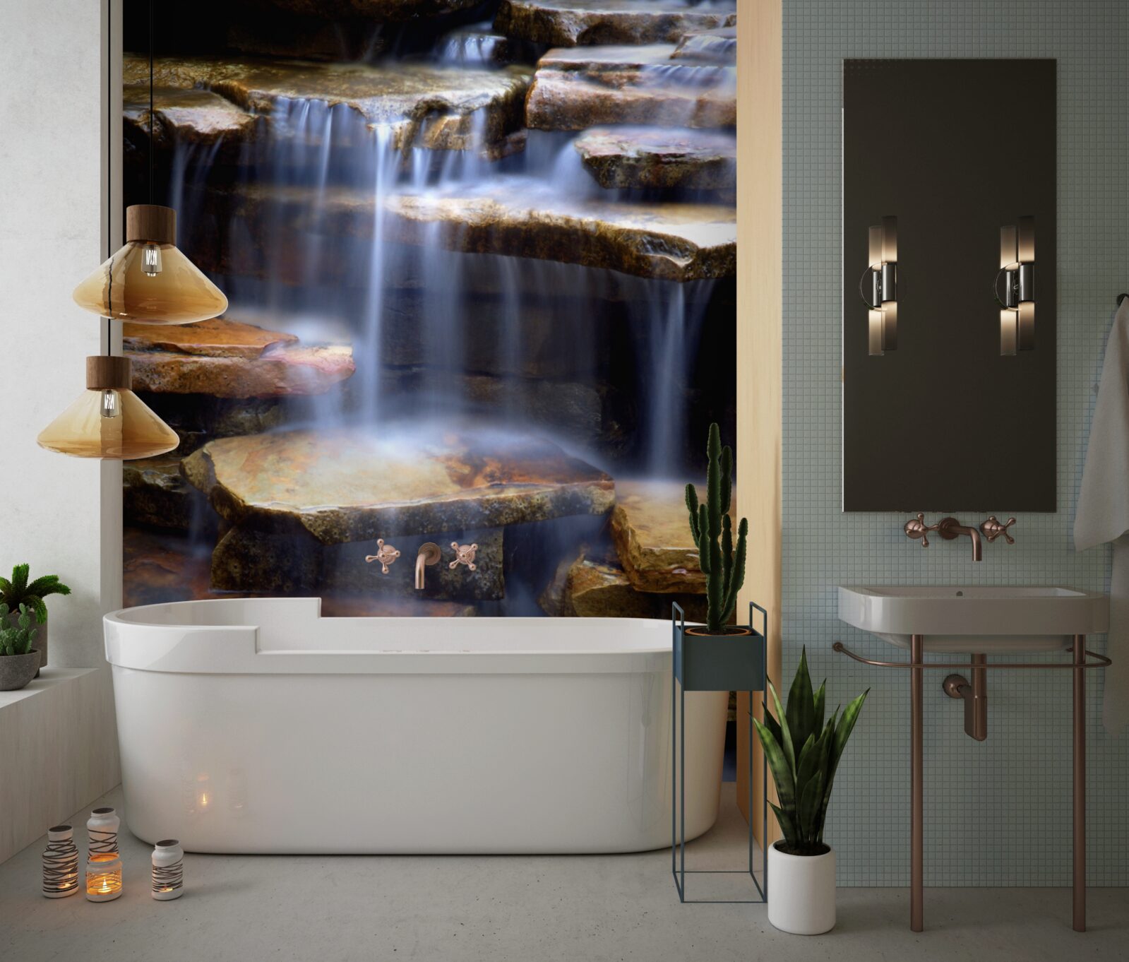 Фотошпалери ланцюг водоспадів з кам'яними полицями