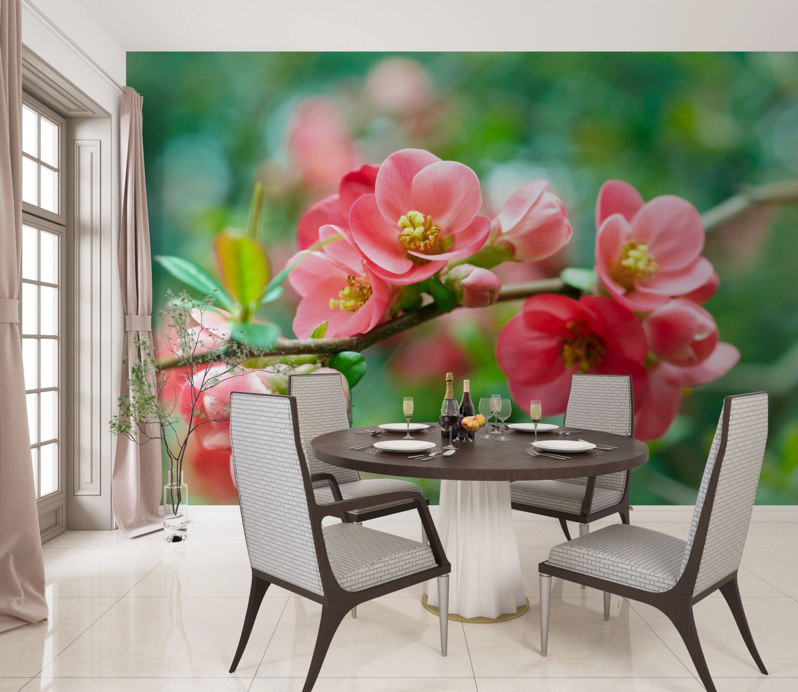 Фотошпалери червоні квіти фруктових дерев