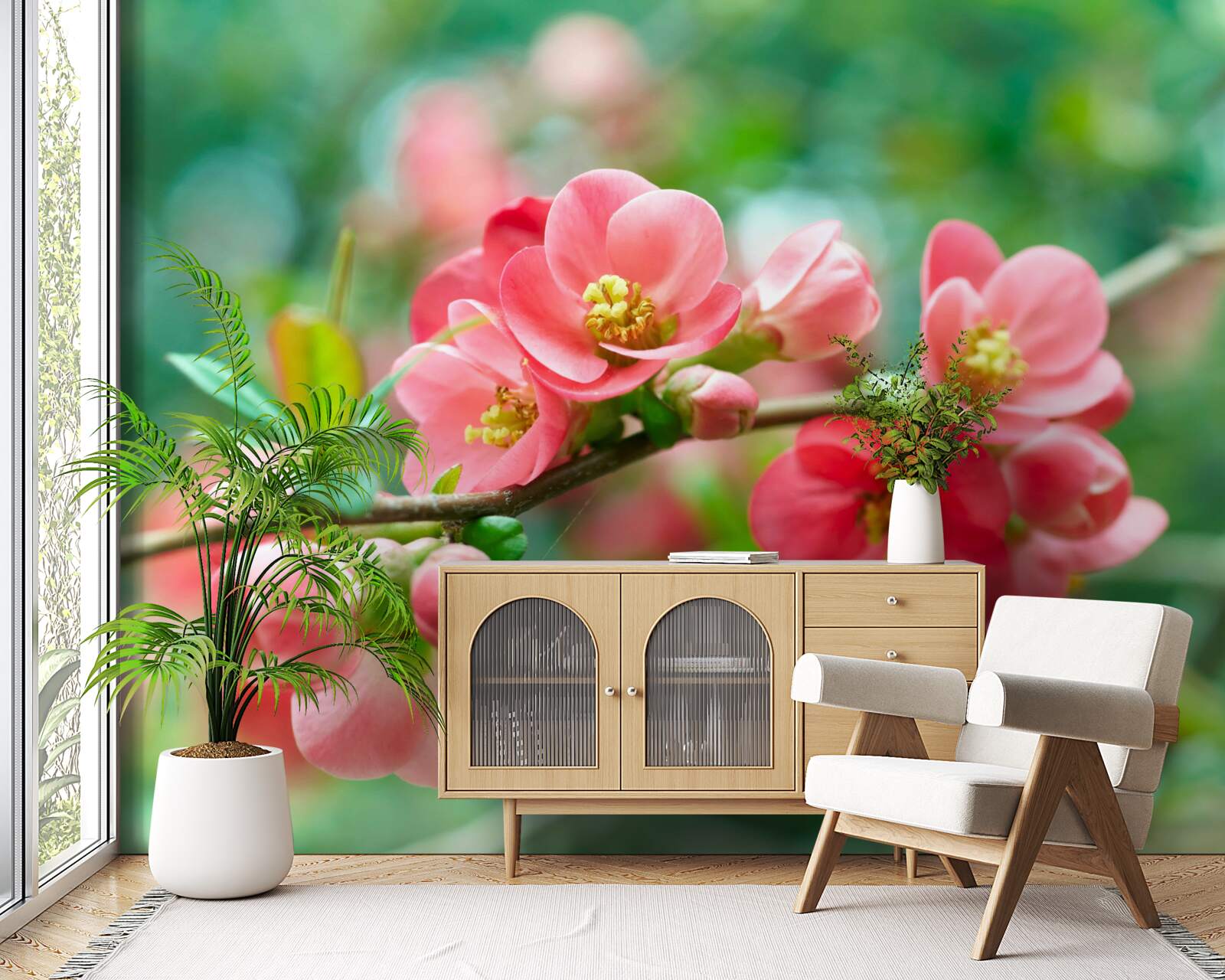 Фотошпалери червоні квіти фруктових дерев