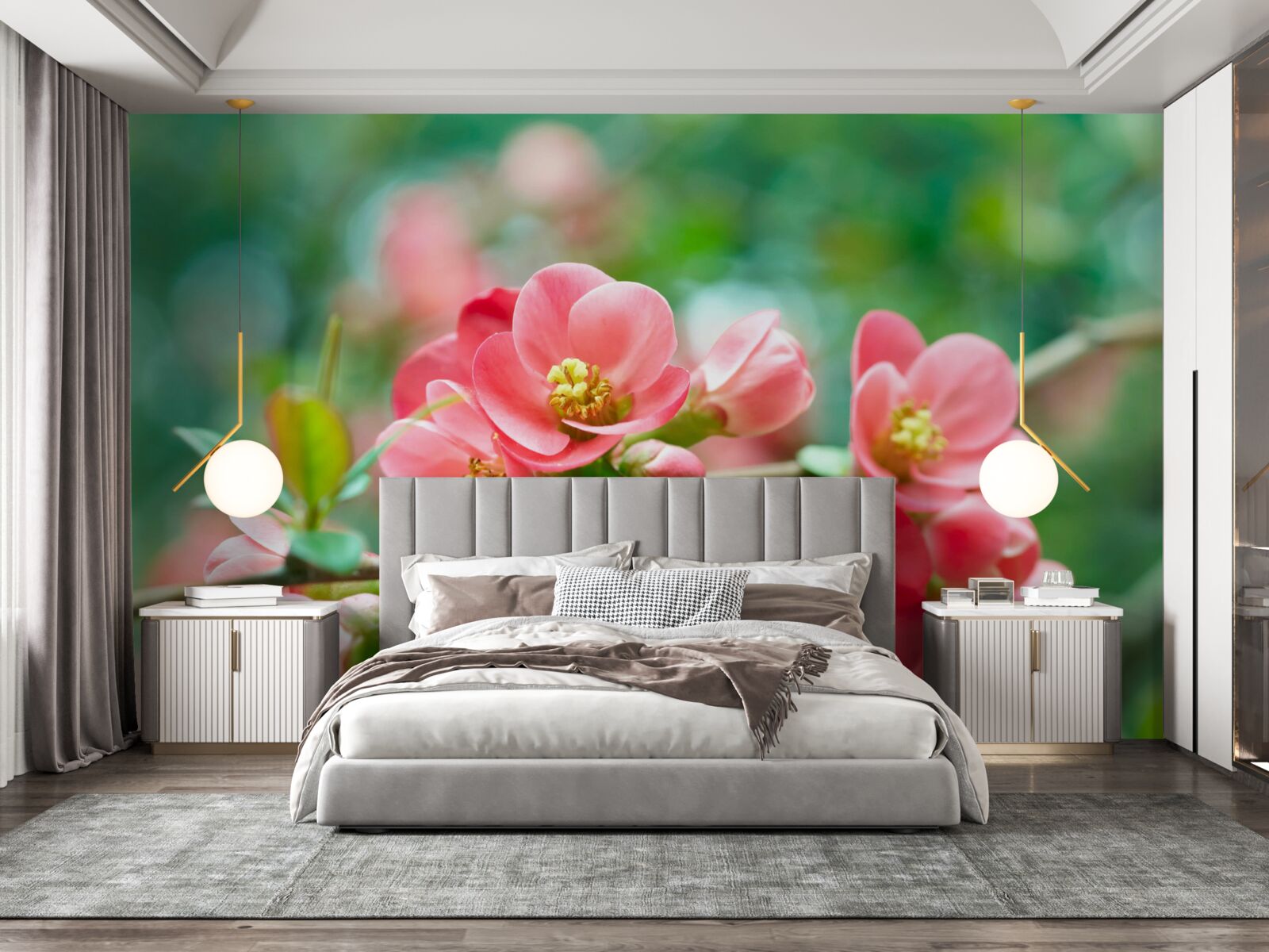 Фотошпалери червоні квіти фруктових дерев