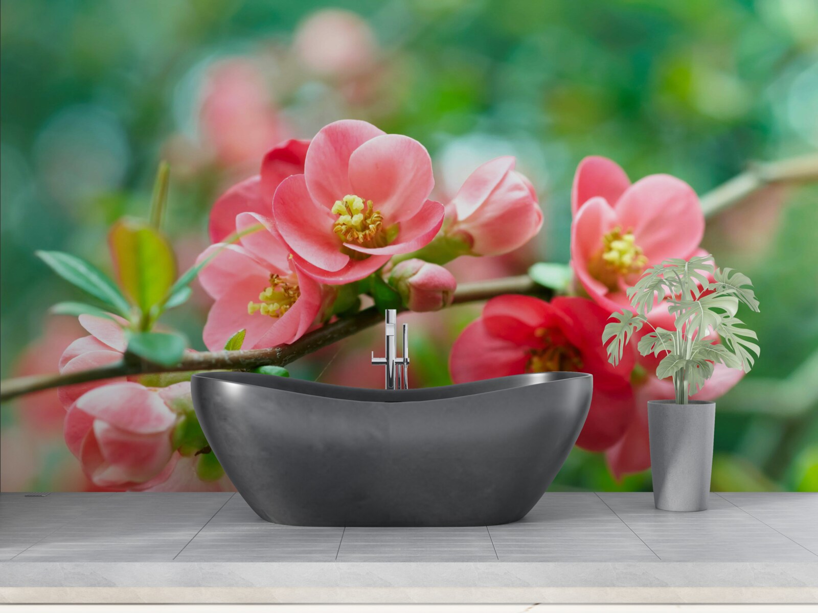 Фотошпалери червоні квіти фруктових дерев