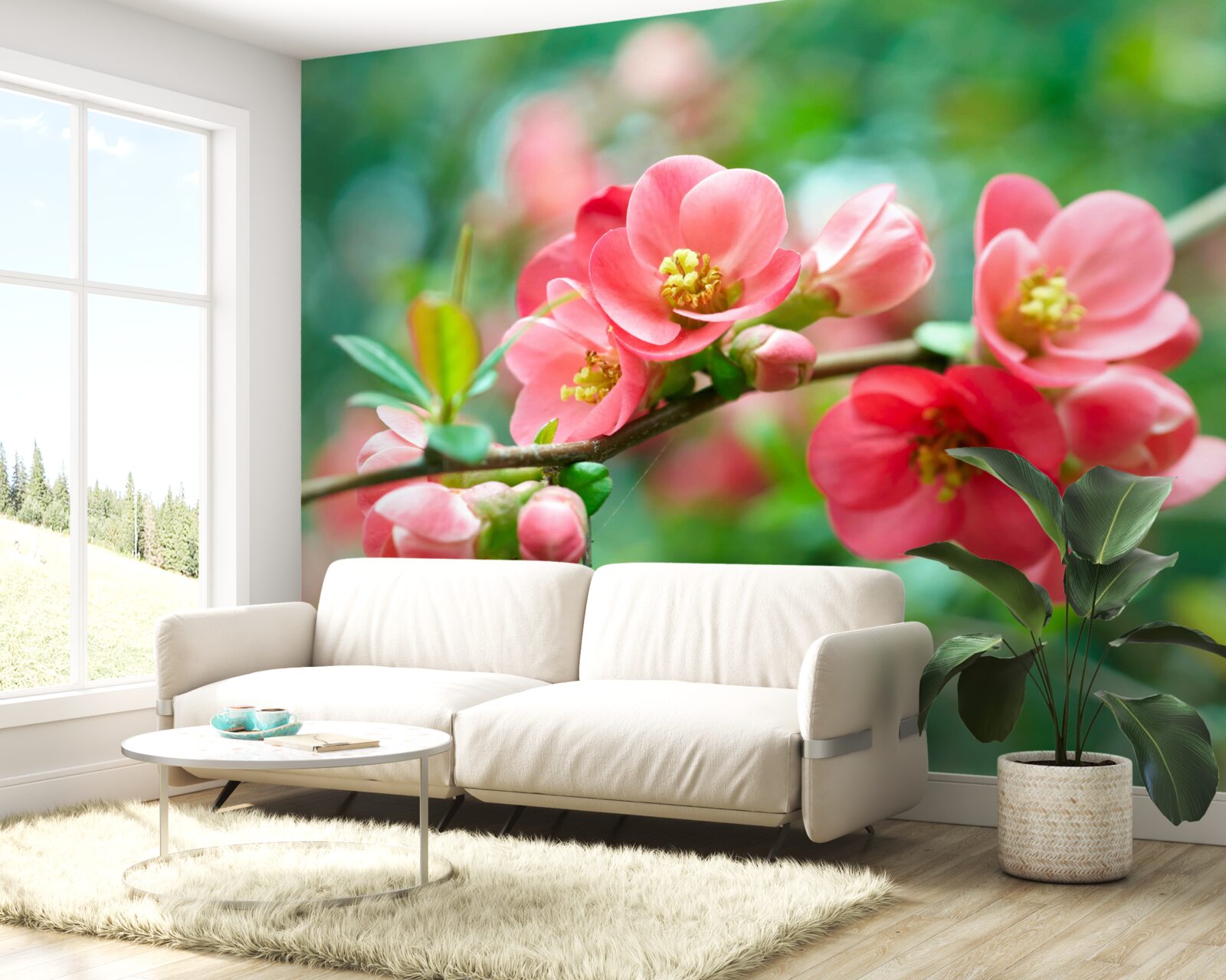 Фотошпалери червоні квіти фруктових дерев