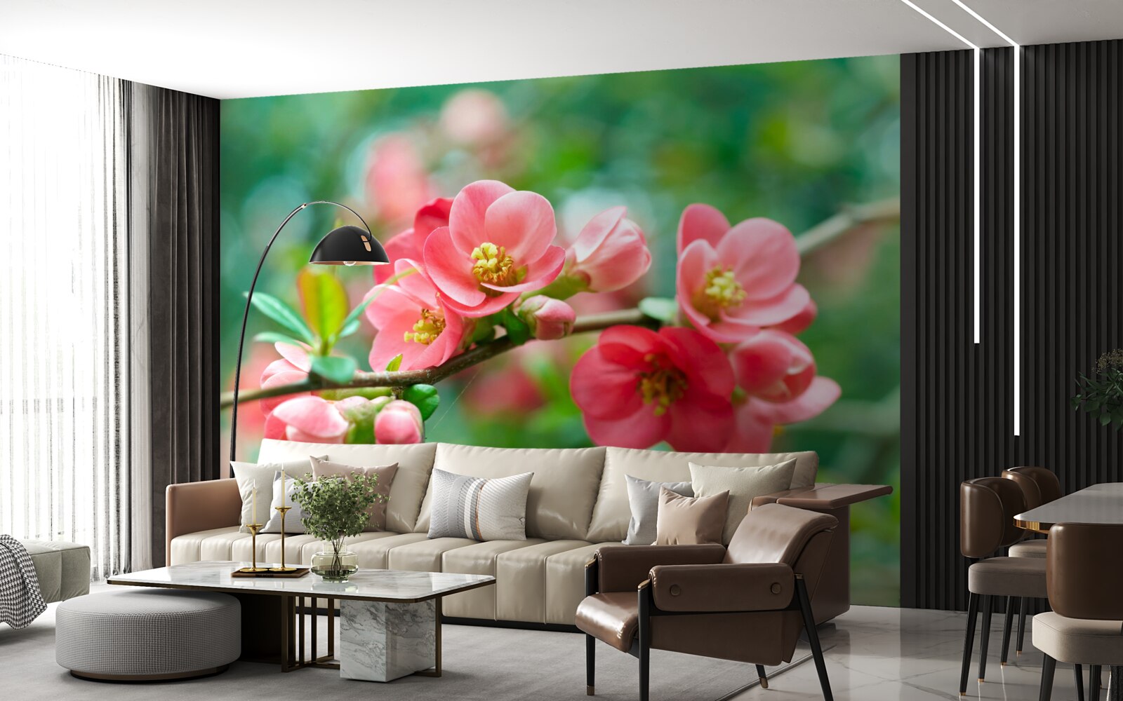 Фотошпалери червоні квіти фруктових дерев