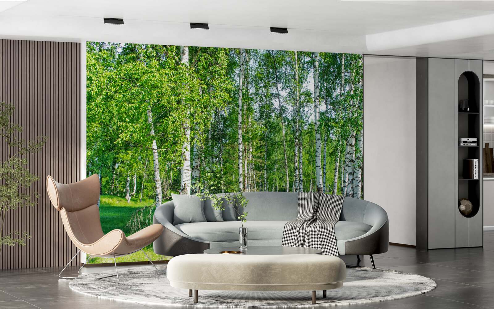 Фотошпалери у літньому лісі ростуть берези із зеленим листям