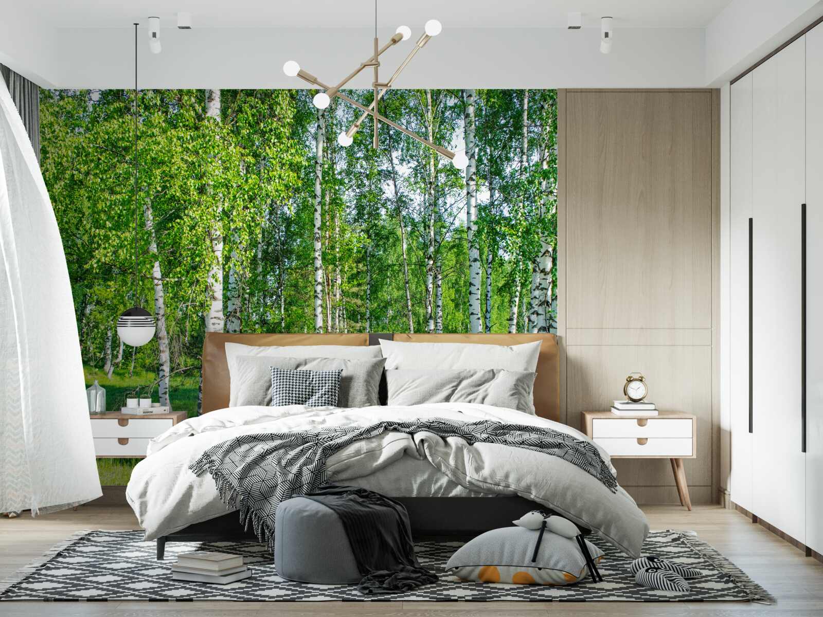 Фотошпалери у літньому лісі ростуть берези із зеленим листям